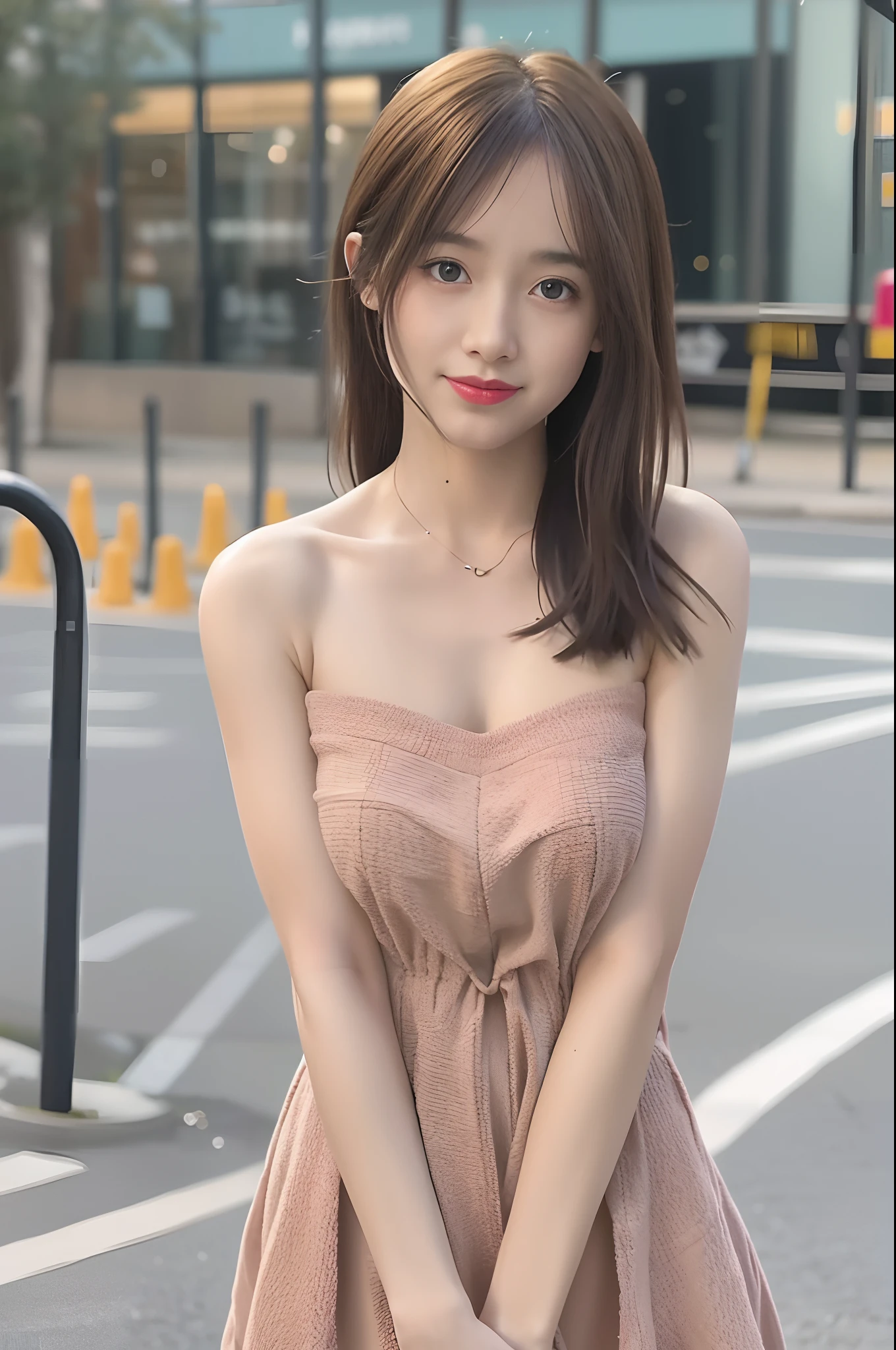 mix4， （8K， RAW images， best qualtiy， tmasterpiece： 1.2）， （realisticlying， Realistic pictures： 1.37） ，1girll， adolable， scenecy， the night， Sateen， dampness， profesional lighting， photon maping， Radio City， Physically based displays， Bandeau dress，cropped shoulders，adolable，shyexpression