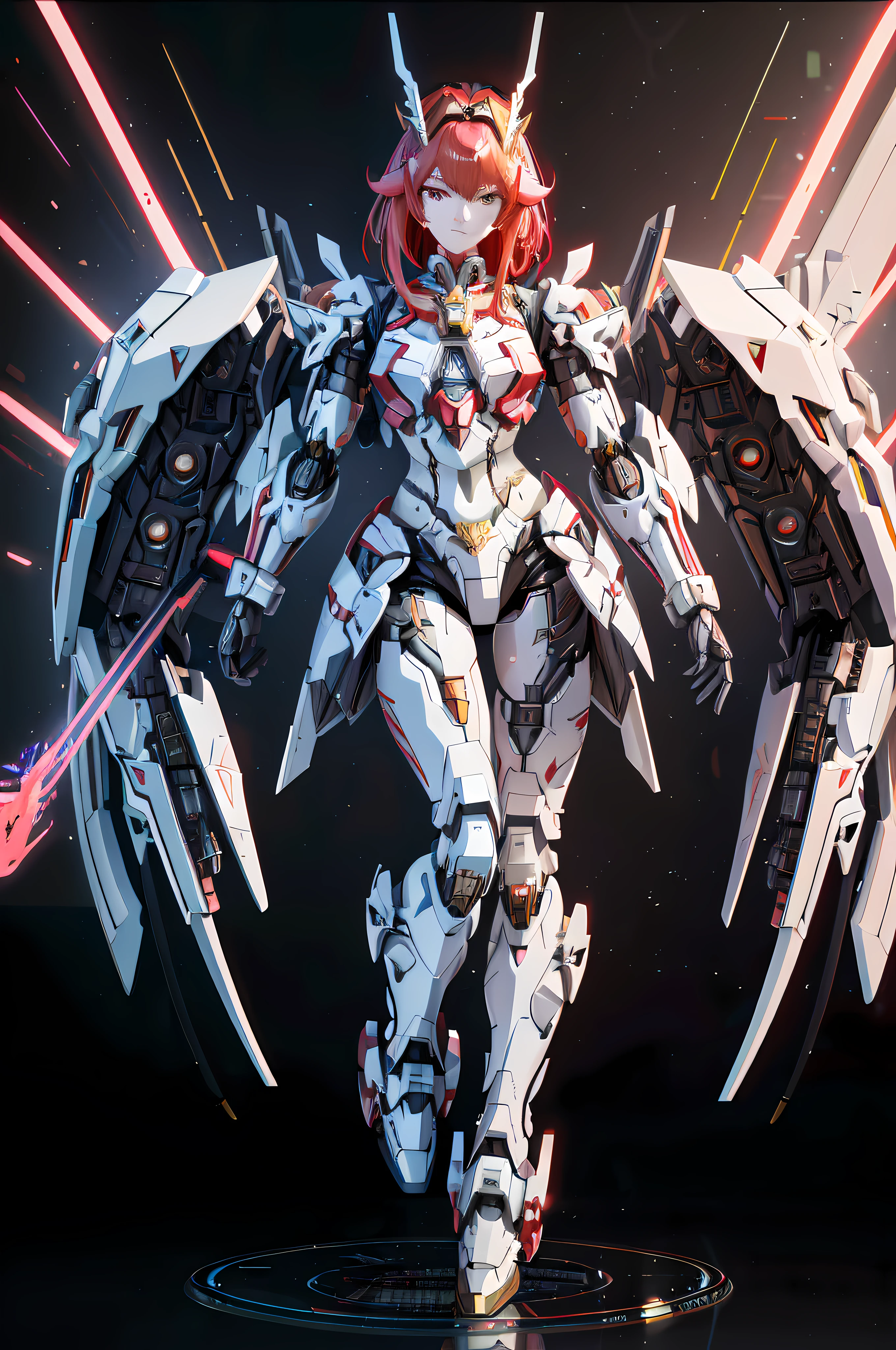 Aalfed image of a woman with sword and wings, girl in mecha cyber armor, female mecha, Alexander Fira red mech, Fira red mecha, mechanized Valkyrie girl, cyberpunk anime girl mecha, Kusart Krenz key art feminine, anime robot with organic mix, best anime 4k konachan wallpaper --auto --s2
