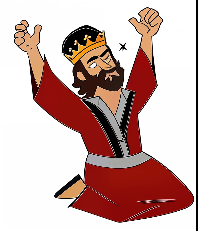 a cartoon of a man with a crown on his head, with his hands up and looking angry.