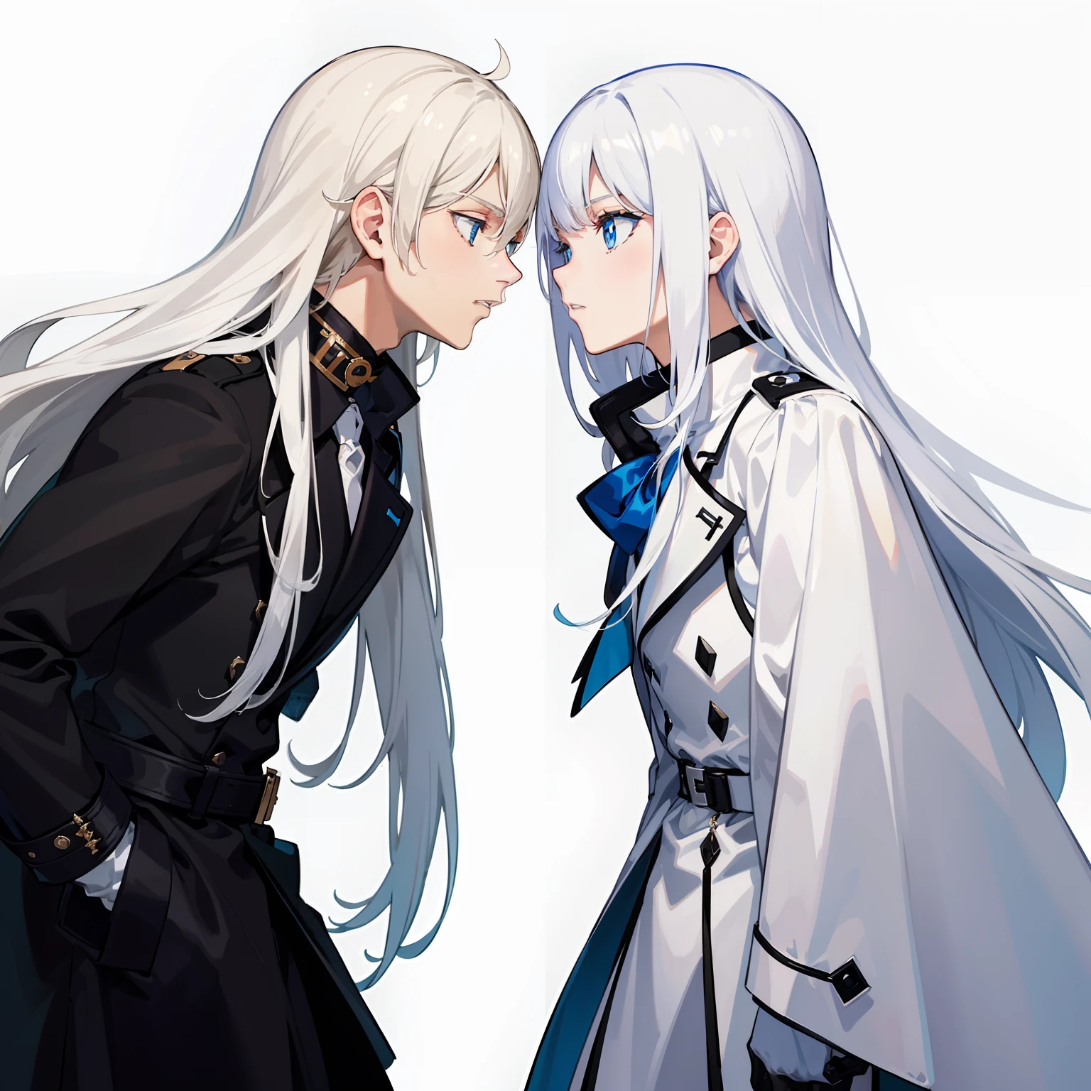 (tmasterpiece,best qualtiy),A long white hair,Blue-eyed boy ,a black trench coat