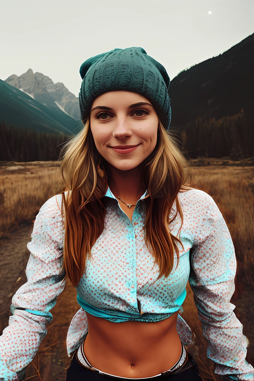 Make her wear a turquoise shirt