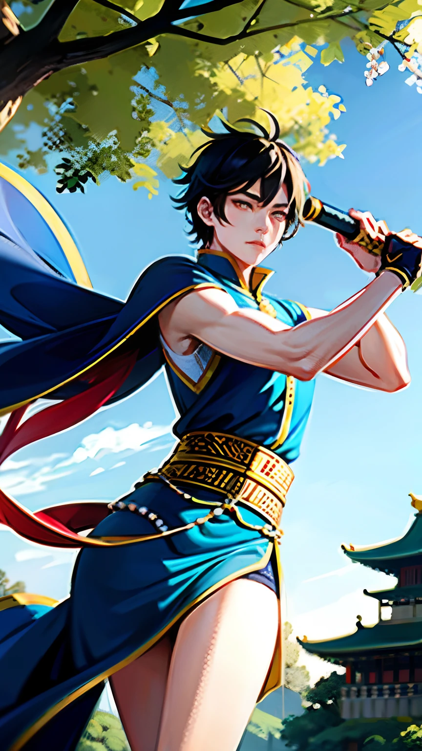 fansty world,Xiu Xian background,Ancient Male Emperor,A sword symbolizing trees,palaces