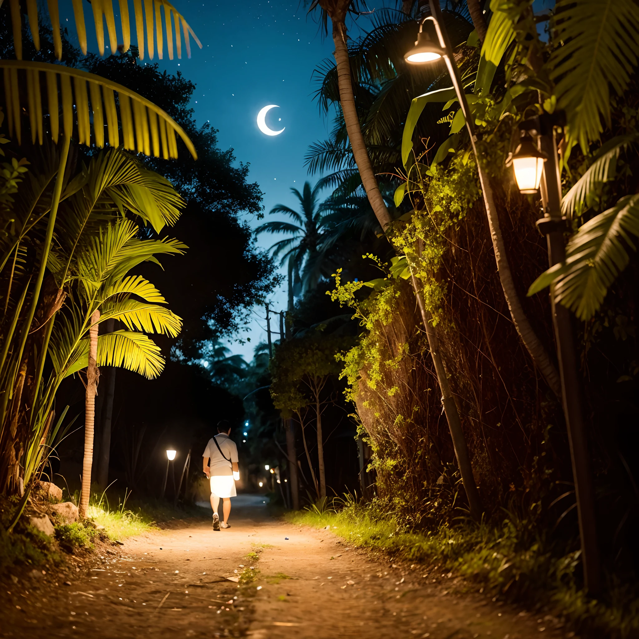 Walk freely under the beautiful moonlight in the jungle