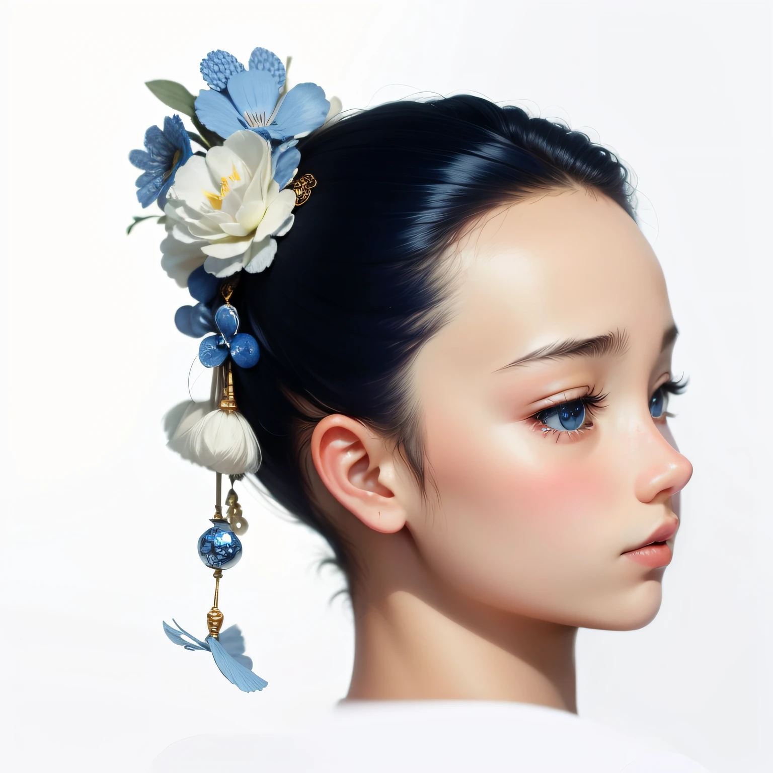 Keep hair accessories,s girl,Blue and white kimono,gentleness