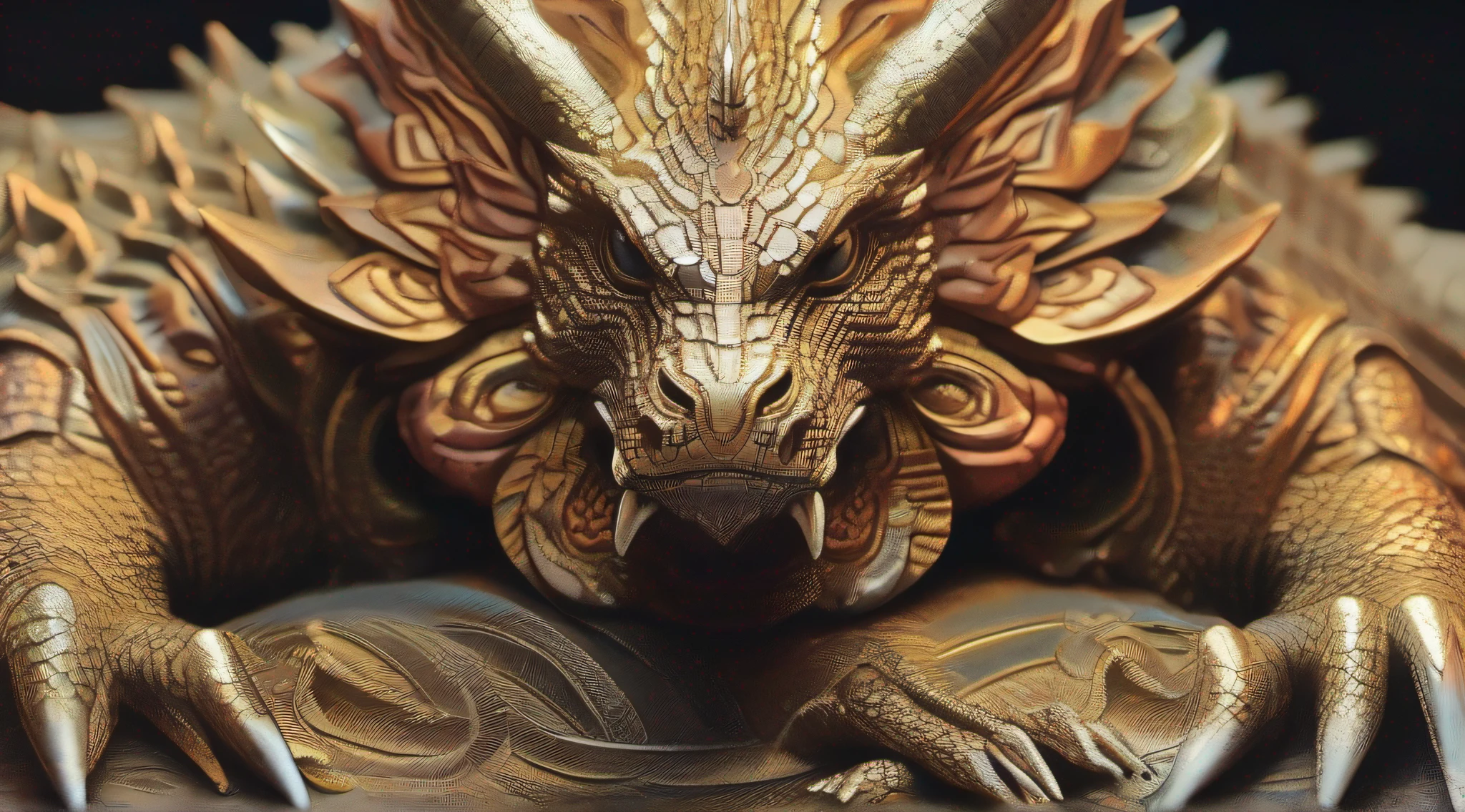 Touro, gigante, 6 chifres, dragonskin, olhos flamejantes, Mythological Being, detalhes intrincados, Arte fantasia, 16k