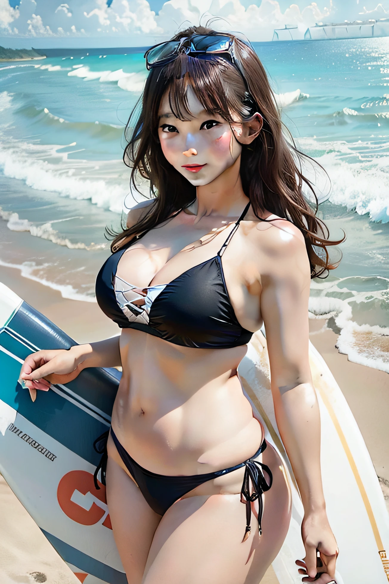 Bikini beauty,Full-figured,Looks beautiful,Beach surfing
