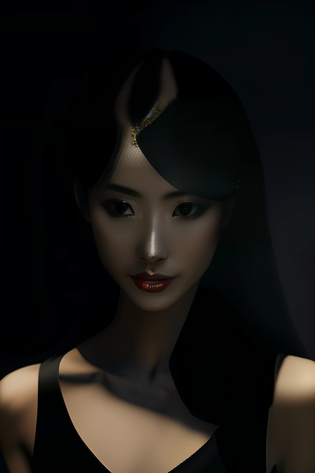 Little succubus，carismatic，Dress coolly，Strong sexual innuendo，（perfect bodies：1.1），Black color hair，Black long straight，Bust photo，The black tail of the succubus，Black bra，Black panty（lace edge），（极其细致的CG 8k壁纸），（Extremely refined and beautiful），（tmasterpiece），（best qualtiy：1.0），（超A high resolution：1.0），dim murky lights，realistic shaded，[A high resolution]，Delicate skin，ultra - detailed