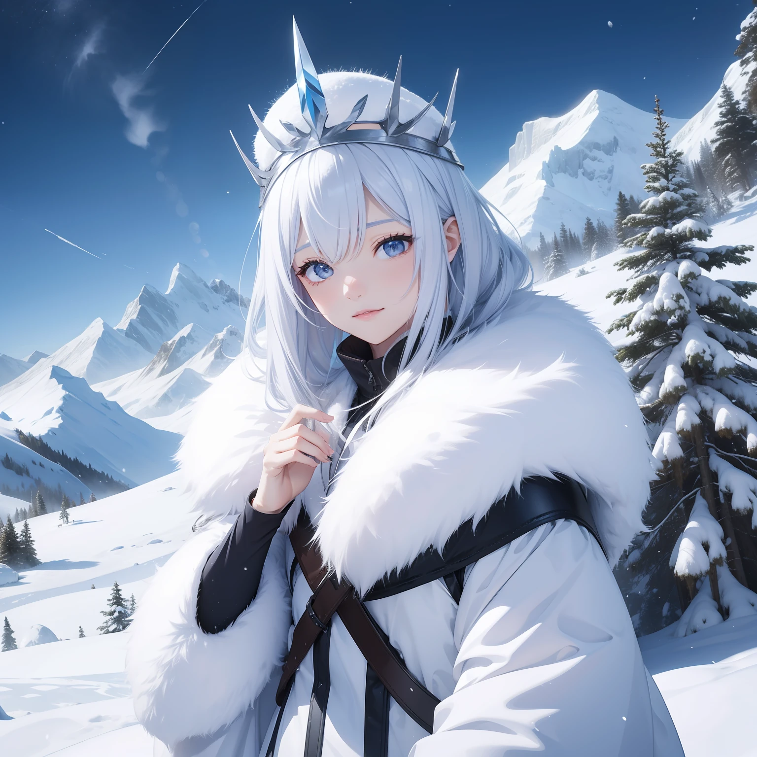 Snowy mountains in winter、Ice icing、Queen of snow、Woman with silver hair、