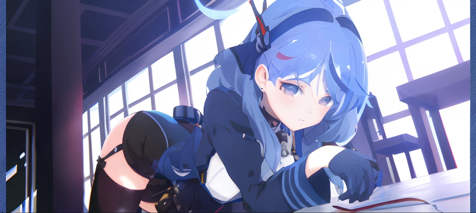 Anime girl with blue hair and black gloves with knife, azur lane style, A scene from the《azur lane》videogame, 《azur lane》role, Stylized anime, Guviz-style artwork, Fine details. Girl Front, high detailed official artwork, anime visual of a cute girl, style of anime4 K, Girls Frontline CG