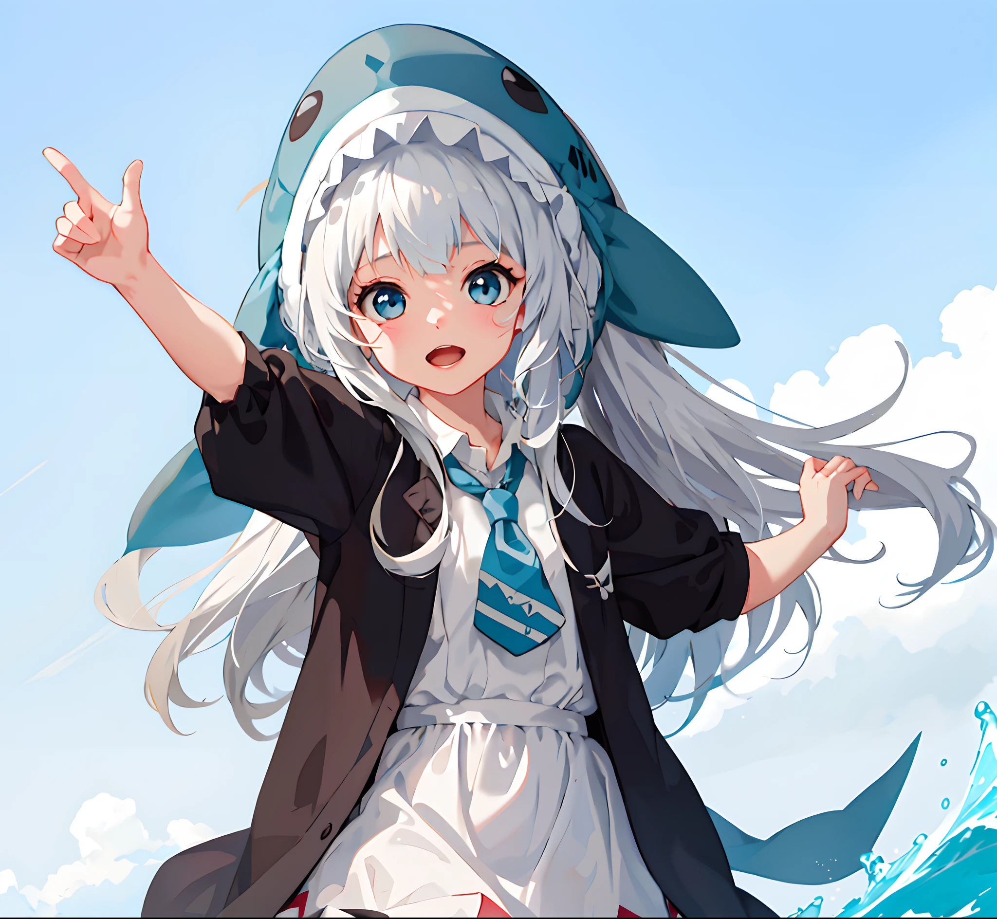 Anime girl with white hair and blue hat on the beach, Kantai collection style, Splash art anime Loli, Cute anime girl, nyaruko-san, Anime style illustration, style of anime4 K, anime visual of a cute girl, anime illustration, Anime art wallpaper 8 K, up of young anime girl, Digital anime illustration, wallpaper anime blue water