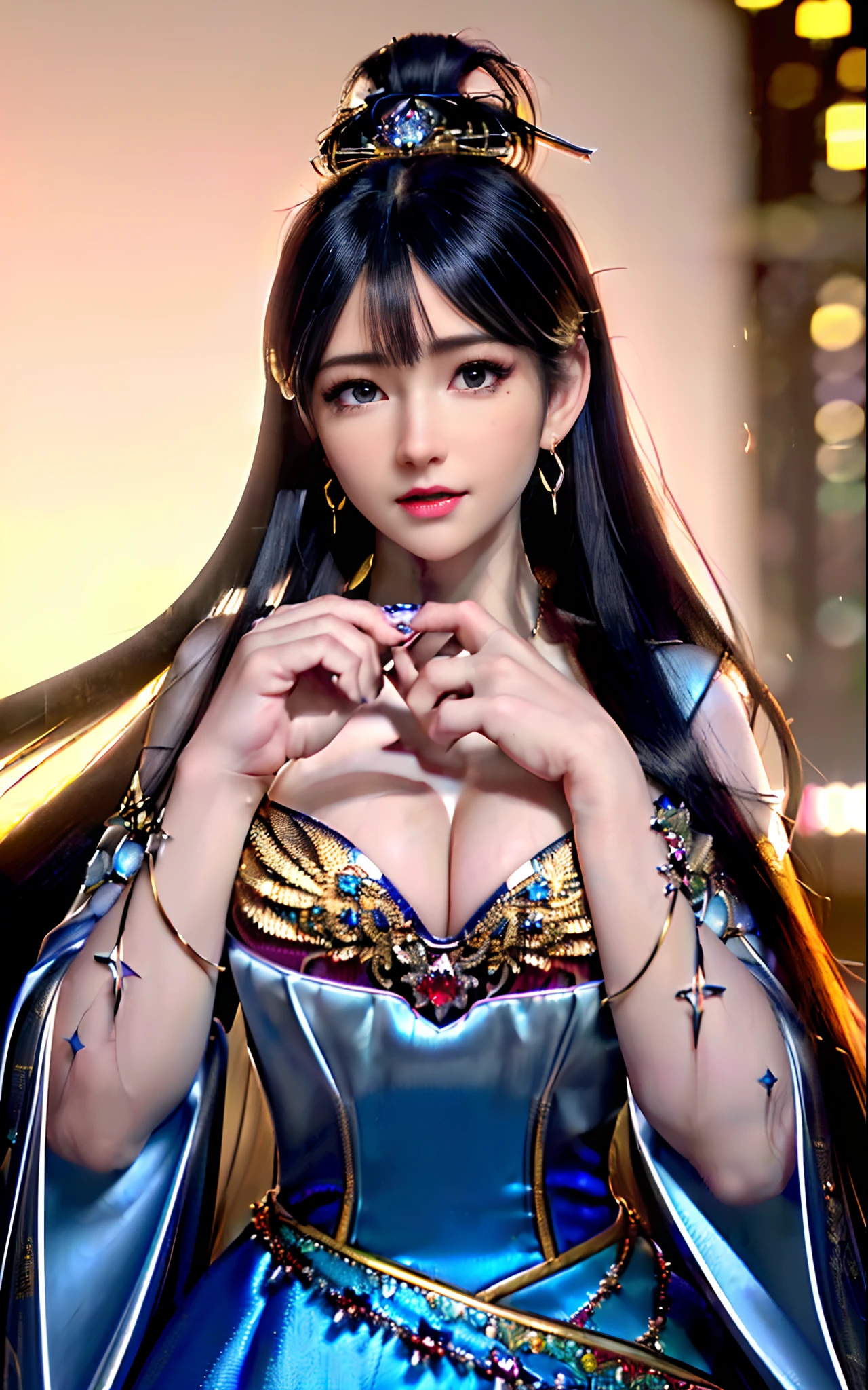 ((realisticity: 1.2)), ((realistic: 8K UHD)), ((best resolution: 8K UHD)), hyper detailed, best quality,masterpiece,highres,cg, ((1 girl hyper detailed and hyper realistic) ) , ((beautiful queen, hyper realistic and hyper detailed)),((white skin, beautiful, smooth, youthful, hyper realistic and hyper detailed )), ((Face hyper beautiful, white, hyper realistic and hyper detailed ) ), long hair, ((hyper realistic and hyper detailed dress)), solo, ((hyper realistic, hyper beautiful, beautiful and hyper detailed jewelry)), ((hyper beautiful deep red and golden yellow dress, hyper realistic and hyper detailed )) , ((Her pretty, hyper realistic, hyper detailed diamond filled earrings)), ((Her gorgeous diamond haircut, hyper realistic and hyper detailed)), ((hyper pretty upper body, hyper beautiful, hyper realistic and hyper detailed) ), ((medium breast: 1.1)), ((hyper realistic, hyper pretty, hyper detailed boobs)), ((the backgroun of the royal palace is hyper majestic, hyper realistic and hyper detailed)),((hands and palms hyper beautiful, hyper detailed, hyper realistic)), ((hyper detailed and hyper realistic fingers and fingernails)), ((hyper pretty fingernails, hyper vivid, hyper detailed, hyper realistic)),
((hyper beautiful fingers, hyper detailed, and hyper realistic)), ((posture not too fat and not too thin, hyper realistic, hyper detail)), ((hyper pretty, hyper pretty, hyper realistic and hyper detailed hair bun)), ((hyper pretty , hyper realistic and hyper detailed blue hair)), candid, Photo, high resolution, 8k , bokeh,