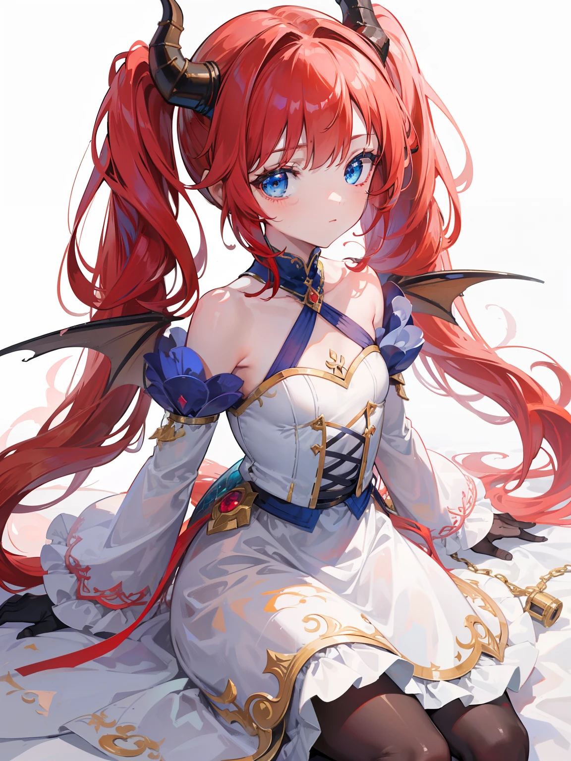 {{best quality}}, {{masterpiece}}, {{ultra-detailed}}, {illustration}, {detailed light}, {an extremely delicate and beautiful},Dragon Horns, girl, solo, Twintails, red hair, blue eyes, cute, fantasy, fantasy style, Dragon Girl,,little girl,
