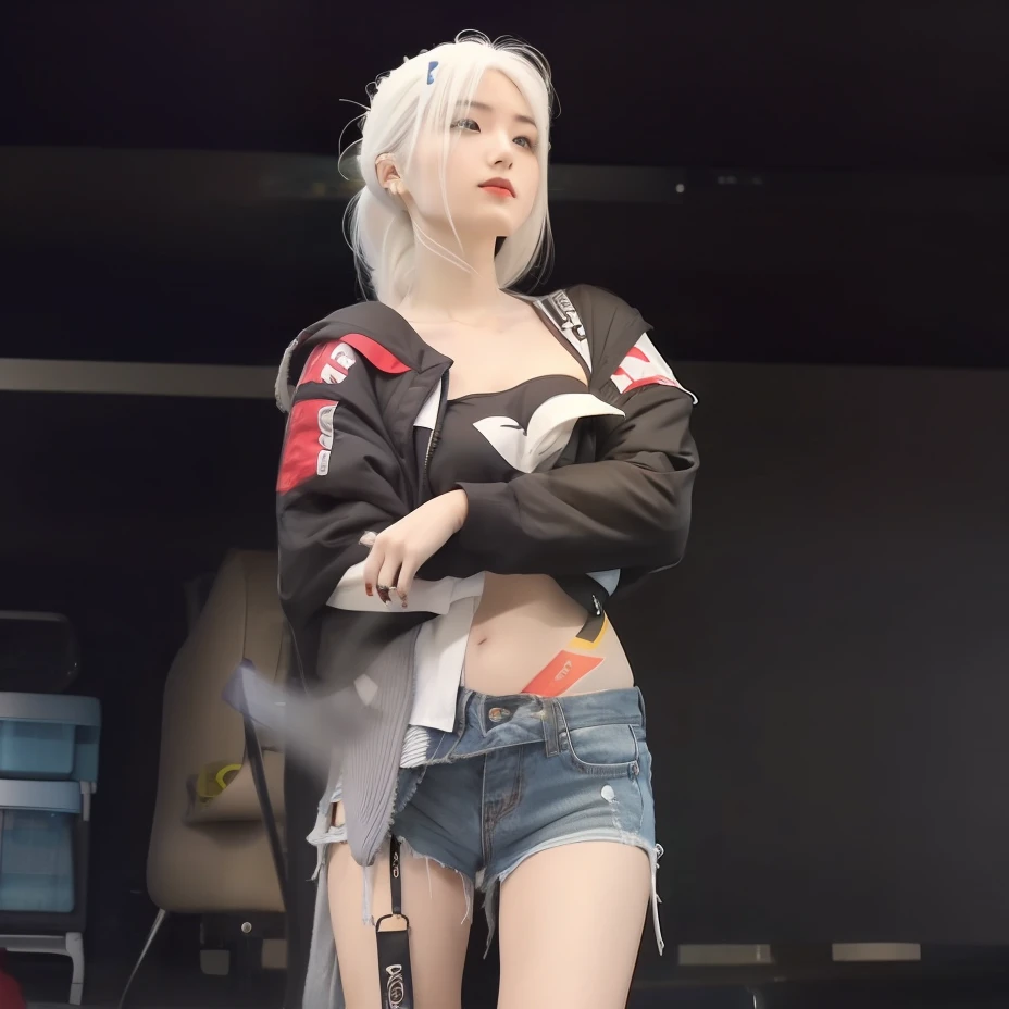 1gril, hair white,