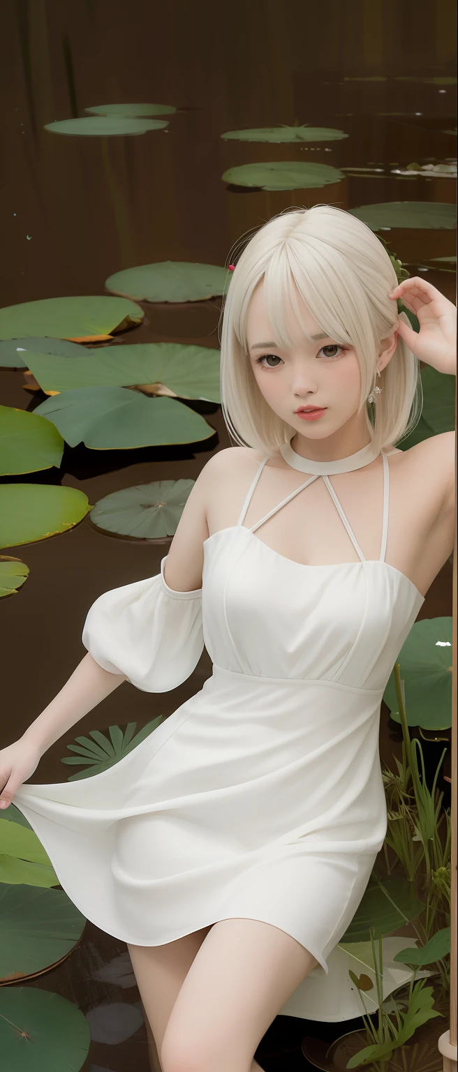 Pond lotus dress with white hair