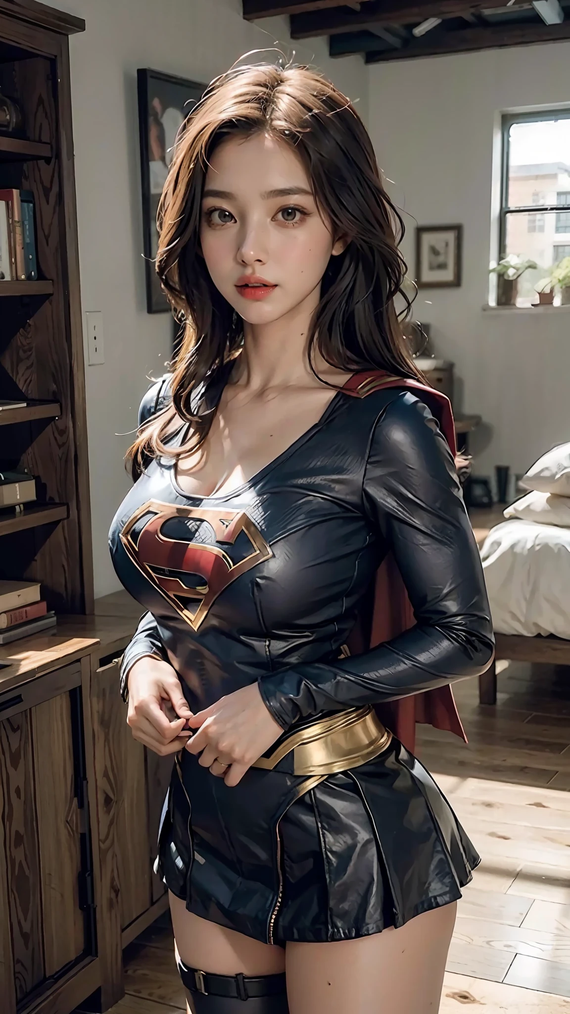 Woman body set big breasts, Supergirl Costume Dress, Top Quality, 8k, masterpiece: 1.3