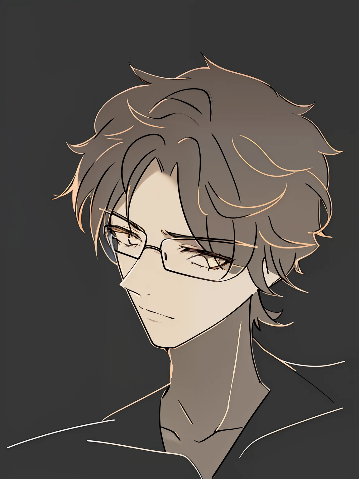 A painting of a man with glasses and short hair, perfect lineart, clean lineart, Simple lines of art, clean anime outlines, Detailed anime soft face, intense line art, linear art, Delicate androgynous prince, Clean line art, Line art!!, Beautiful androgynous prince, Simple line art, bold lineart, thick line art, Male anime style