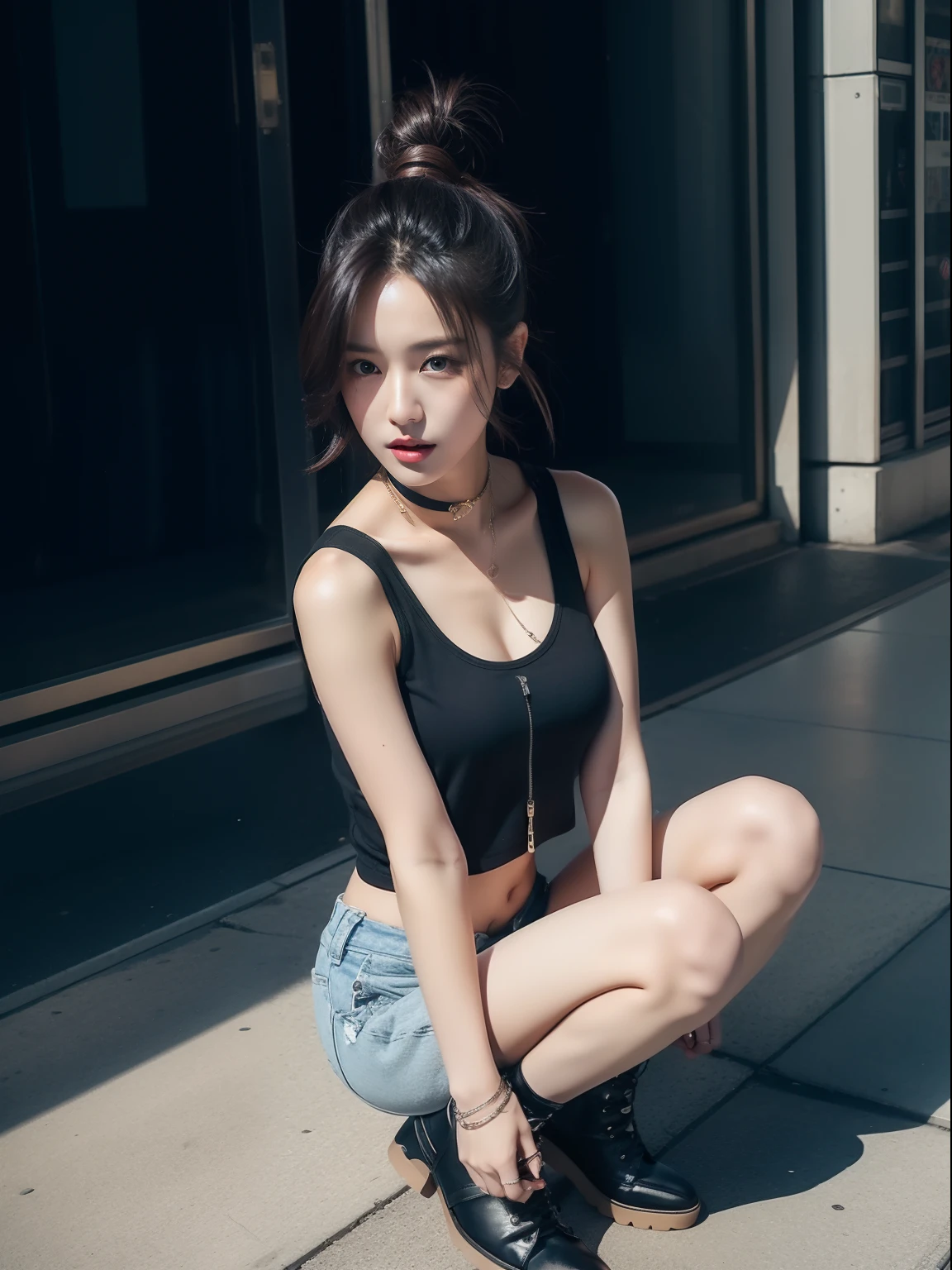 K-pop idols、Female sexy、Tank tops、shortpants、kneehigh boots、In the city