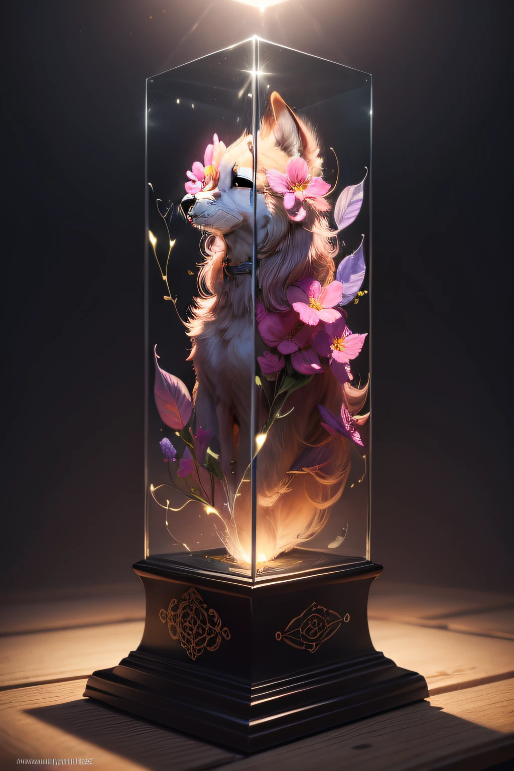 (knollingcase:1.2), SamdoesArts style (symetry:1.1) (Floral:1.05) o cachorrinho, Pink color scheme, beautiful intricate filegrid facepaint, Intricate, elegant, Highly detailed, Digital painting, art  stations, concept-art, smooth, Sharp focus, labeled, Covered with, OLED display, annotated, technical, knolling diagram, Technical drawing, Display case, Dramatic lighting, Glow, degrees of freedom, pondering, refractions