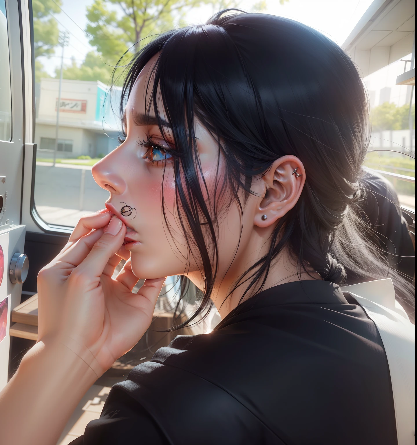 black hair, anime, Surrealism, ray tracing, 8k, super detail, UHD, high details, high quality