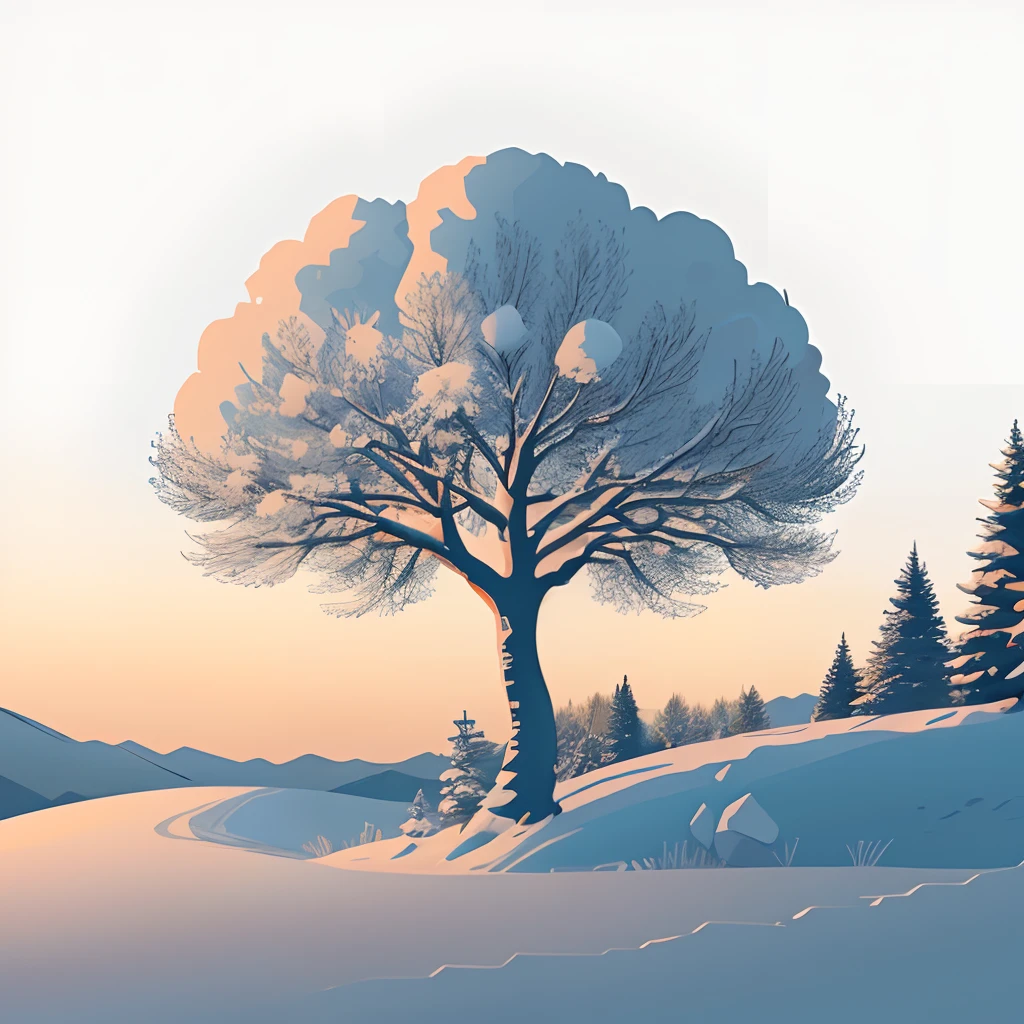 a spruice tree in a winter landscape, tshirt design, rzminjourney, vector-art
