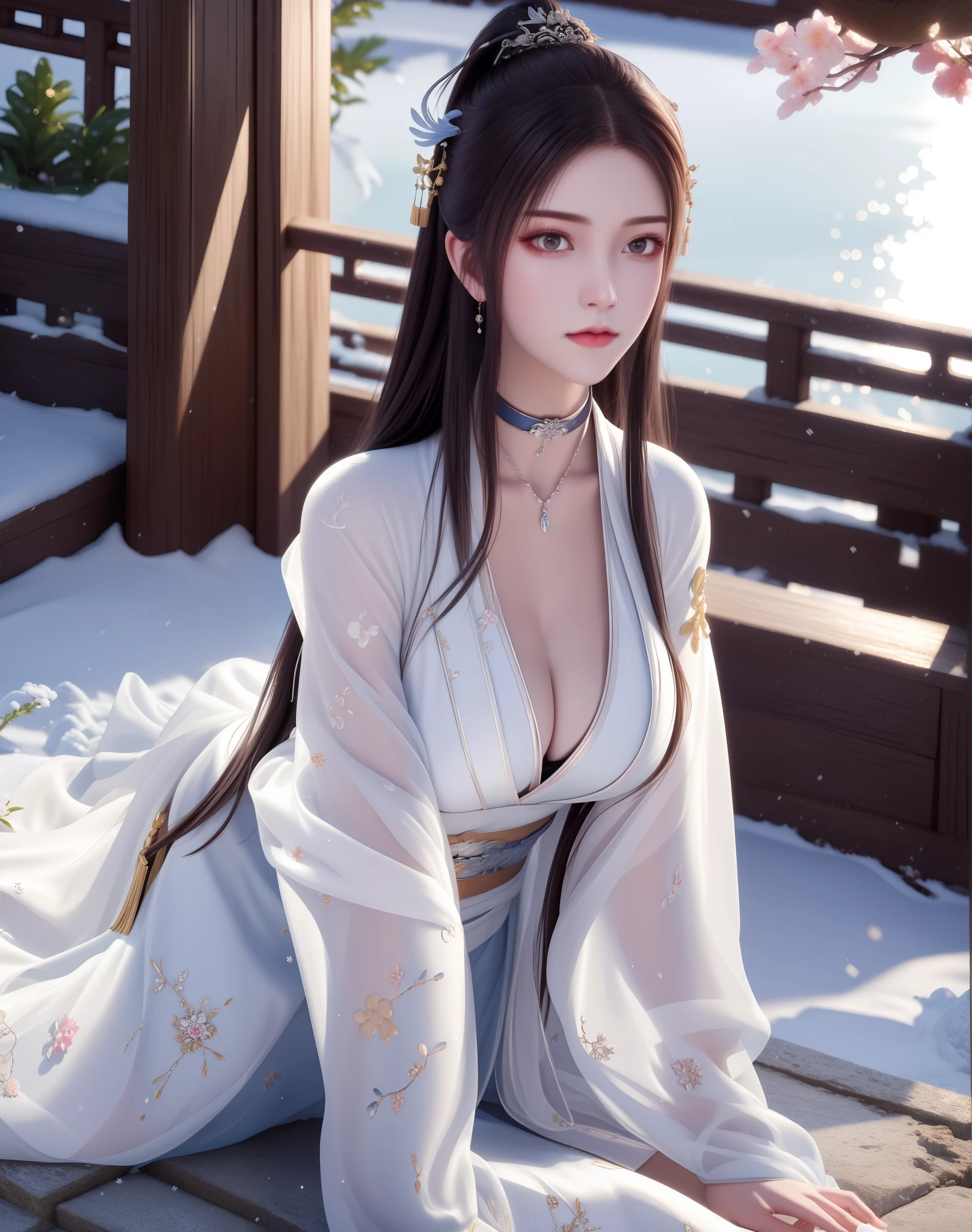 best qualtiy， tmasterpiece， A high resolution，（（（ 1girl）））， Ancient Chinese battlefield background，Metal armor， metalcollar， hair adornments， choker necklace， jewely， beautiful  face， upon_body， Tyndall effect， realisticlying， dark studio， edge lit， twotonelighting， （highdetailskin：1.2）， 8K  UHD， digital SLR camera， gentle illumination， high high quality， Volumetriclighting， Frankness， photore， A high resolution， 4k， 8k， bokeh，Silver-white bikini armor，Embroidered phoenix on the chest，metal breastplate，tight-fitting，pony tails，Bare arms，Exposing the abdomen，arma，Short wrist guards，stocklings