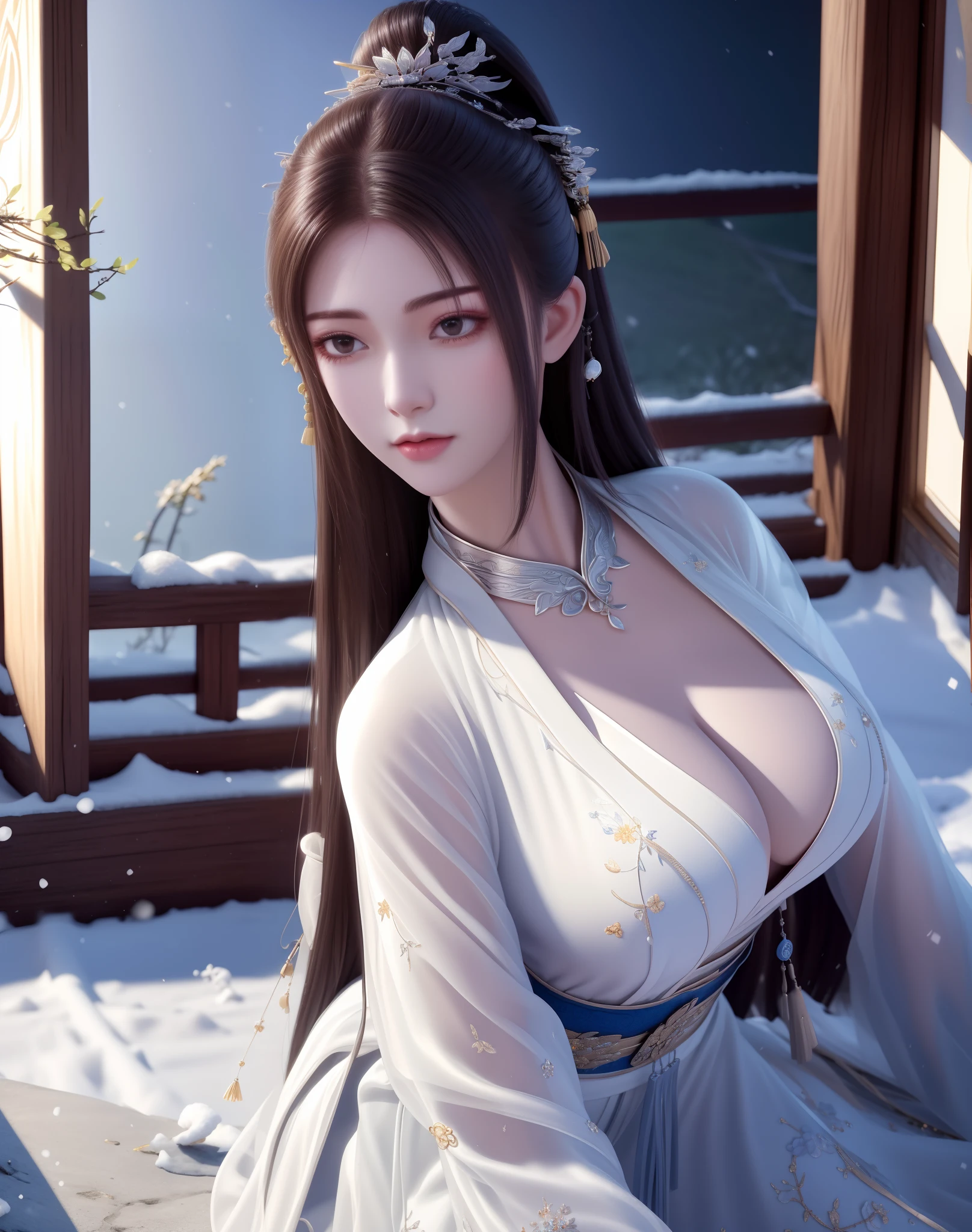 best qualtiy， tmasterpiece， A high resolution，（（（ 1girl）））， Ancient Chinese battlefield background，Metal armor， metalcollar， hair adornments， choker necklace， jewely， beautiful  face， upon_body， Tyndall effect， realisticlying， dark studio， edge lit， twotonelighting， （highdetailskin：1.2）， 8K  UHD， digital SLR camera， gentle illumination， high high quality， Volumetriclighting， Frankness， photore， A high resolution， 4k， 8k， bokeh，Silver-white bikini armor，Embroidered phoenix on the chest，metal breastplate，tight-fitting，pony tails，Bare arms，Exposing the abdomen，arma，Short wrist guards，stocklings