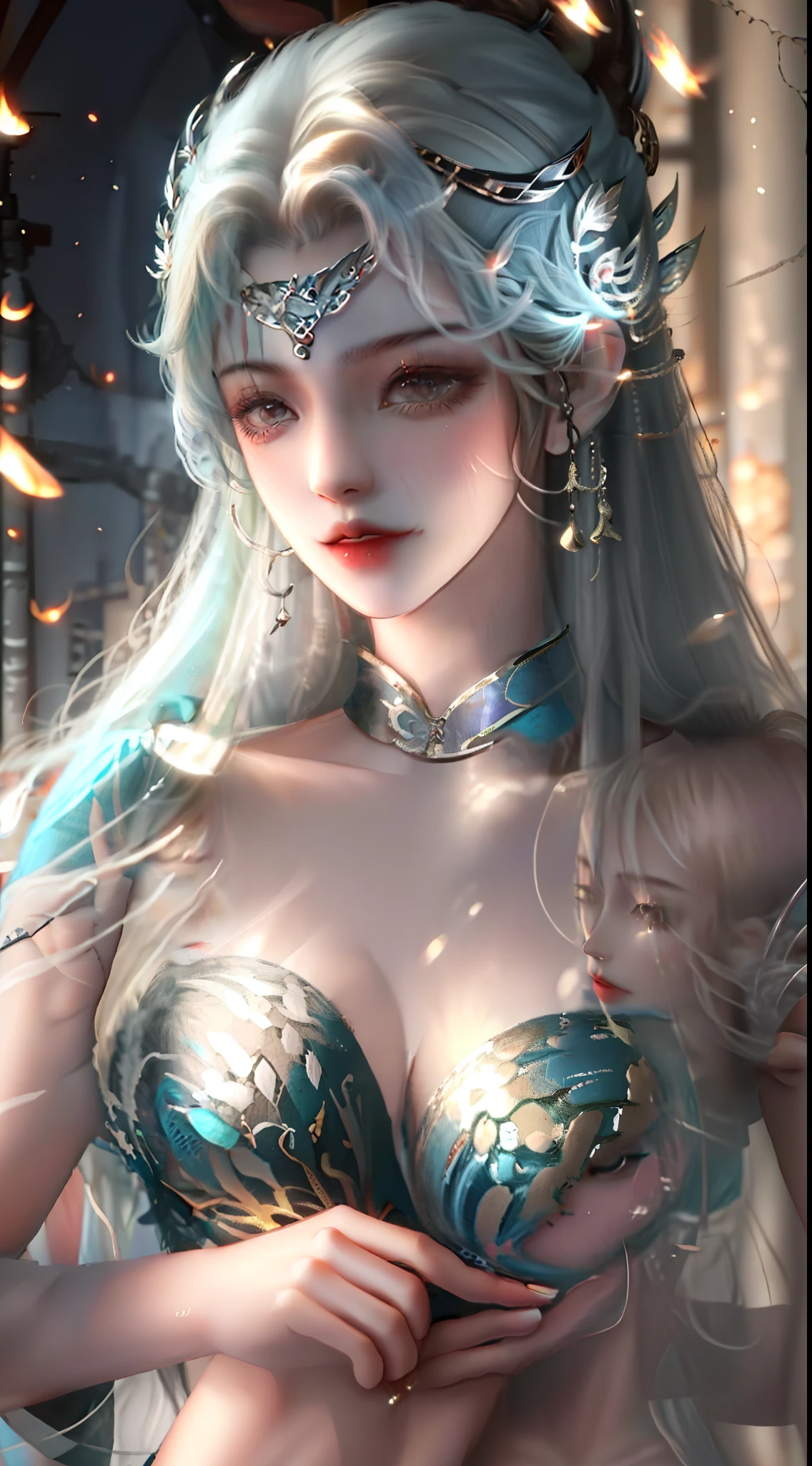 Sexy and enchanting,Charming and lovely,silber hair,succubi,shinigami,Light and shadow interlace,Wu Xingyu,Beautiful