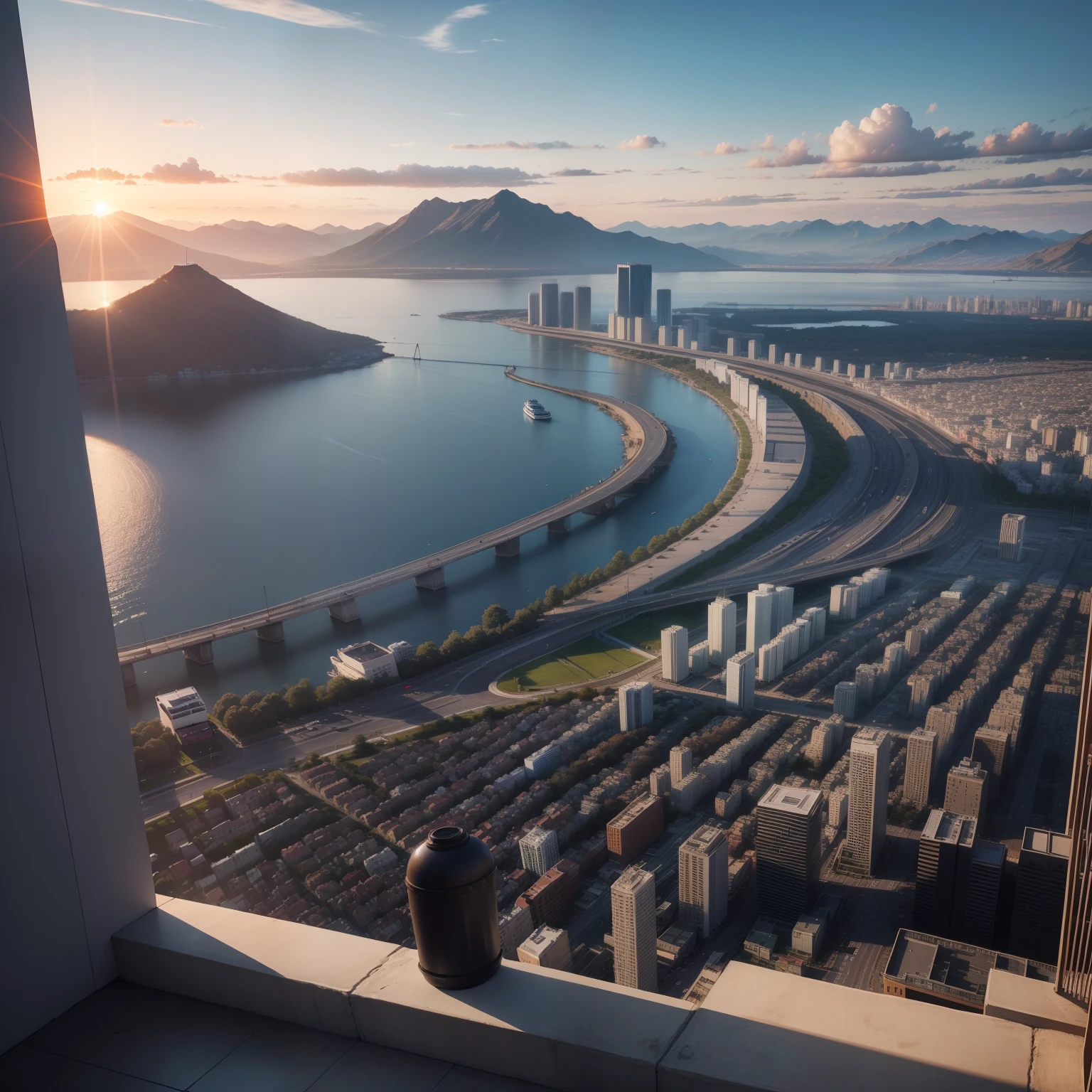 (8k,RAW photos,best qualtiy,tmasterpiece:1.2),(realisticlying,realisticlying:1.37),1 rapariga,view over city,Sunlight mapping,nakeness,