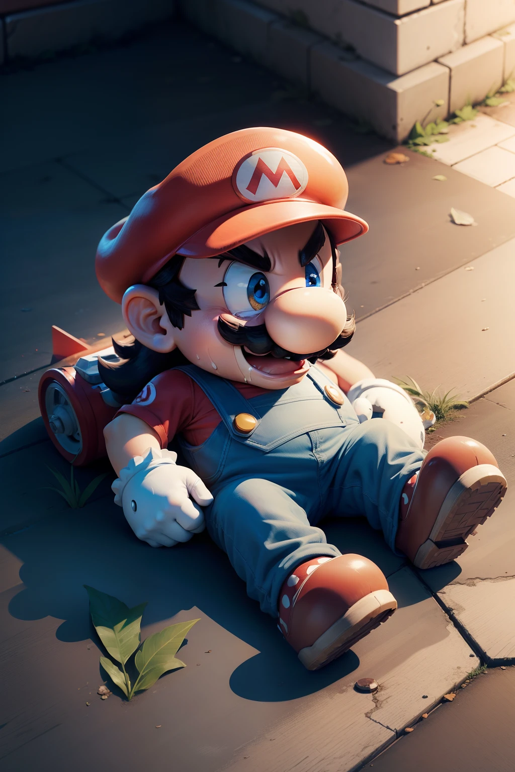Mario is crying on the ground