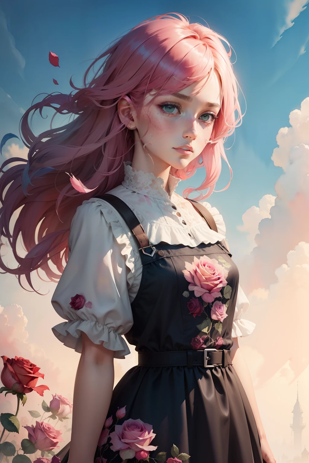 wtrcolor style, (rose) digital art, official art, blown by the wind, masterpiece, beautiful, ((watercolor)), paint splatter, intricate detail. Great detail, [dripping:0.7], Trending on Artstation, Rachel Walker