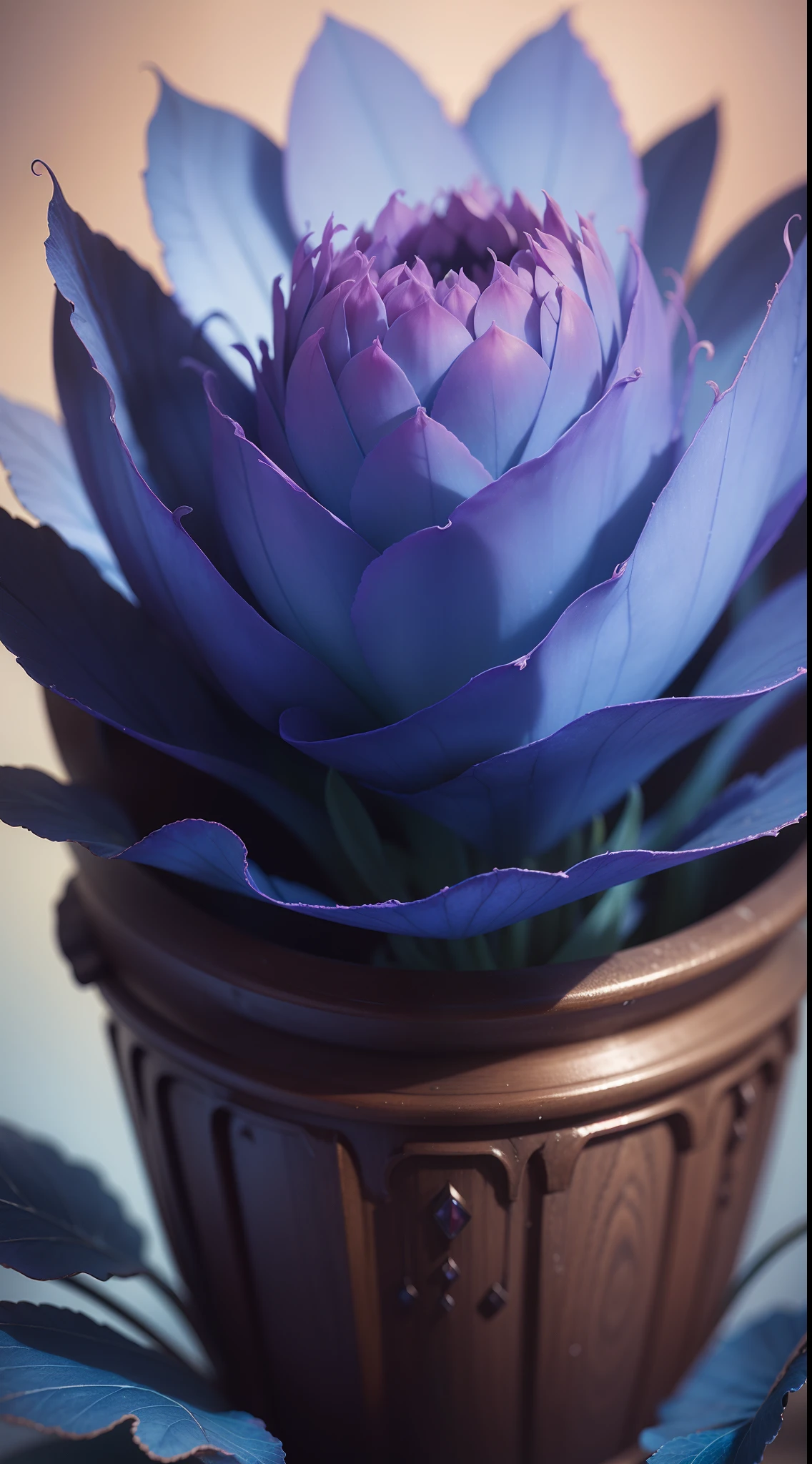 DreamShaper:3.2, Photography, BotanicalUSA, style of Paul Barson, A plant that looks like a fluffy maincoon, blue cloudy background, macro, no add human