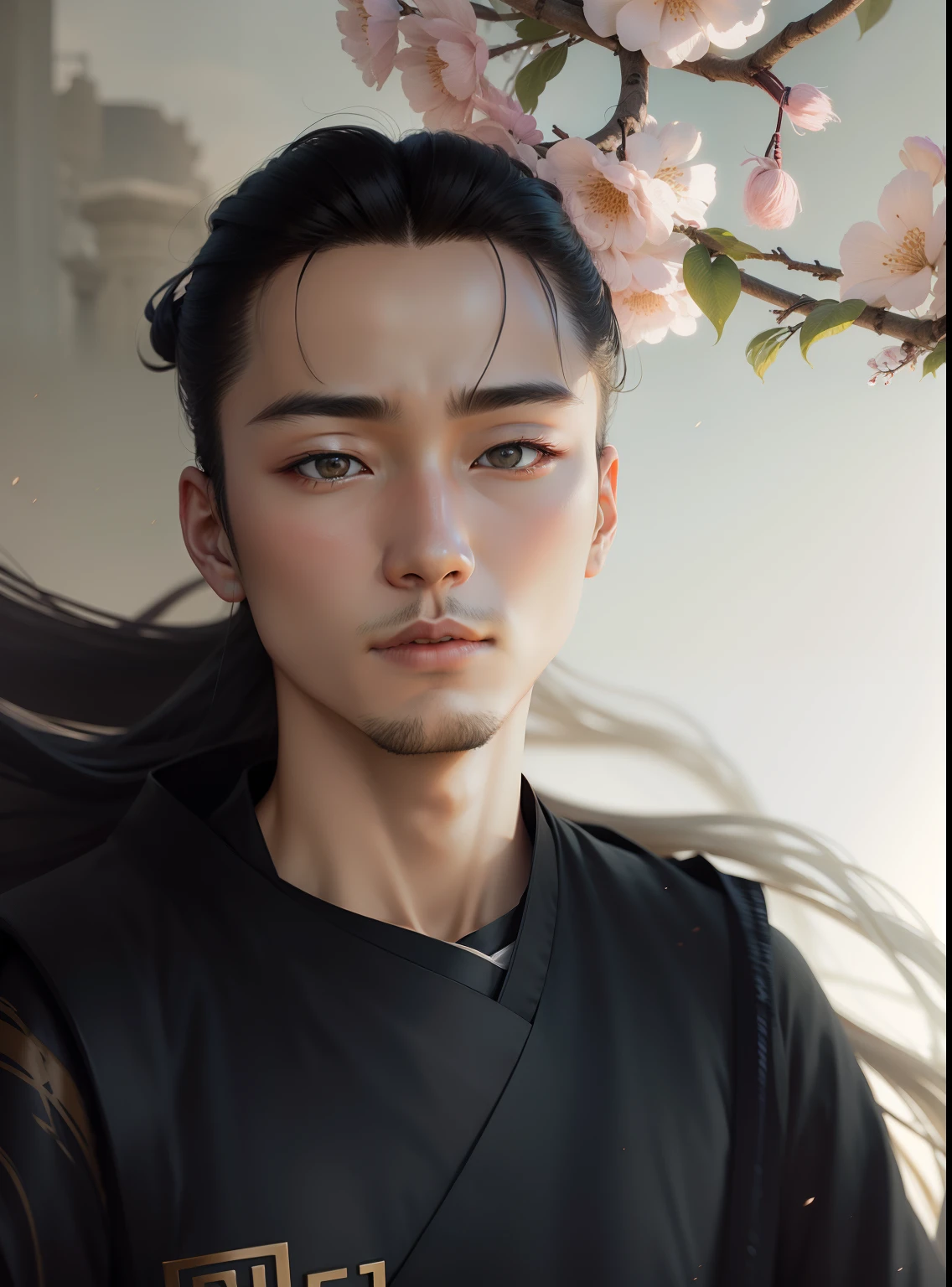 Handsome male,ancient wind,Hanfu,long whitr hair