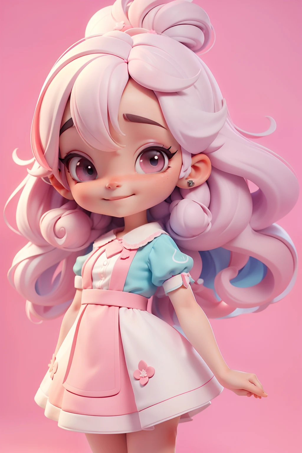 Avatar loli bruxinha multicolor, tons claros, sorriso meigo e delicado,  vestida com uma roupa detalhada, corpo inteiro,pele clara e olhos delicados e definidos,cartoon 3D com blusa delicada,, casaco peludinha, cabelos multicolor, fundo simples e branco
