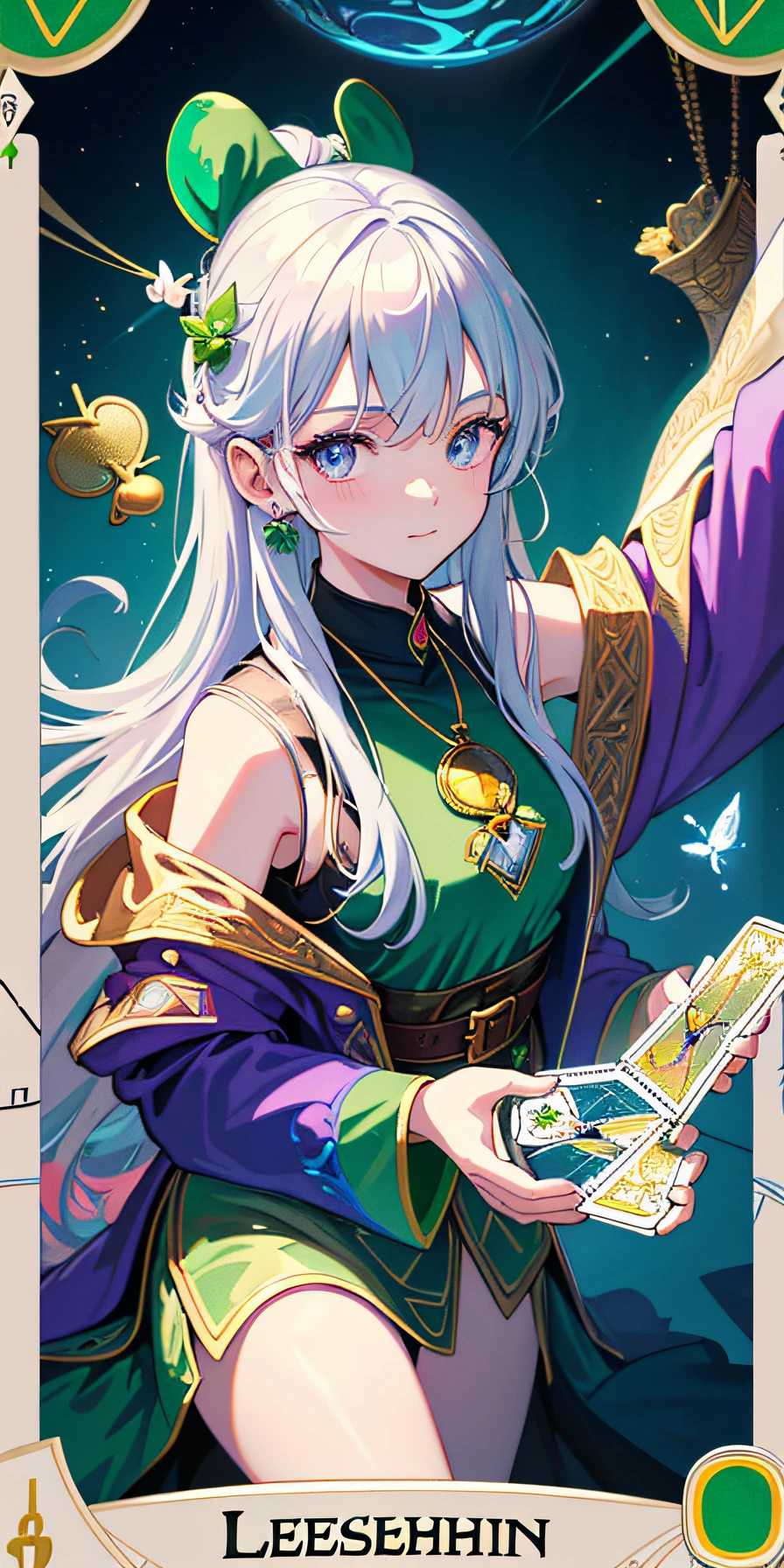 [(Transparent background:1.5)::5],(((Masterpiece))),(((Best quality))),(((Extremely detailed))),illustration, 1girll,Solo,mysterious,vivd colour,Shiny, Underwater transparent sealed hemispherical glass dome, (White hair),(Purple eyes), full bodyesbian,Barefoot,Long hair is calm and natural, Koi,Underwater, Dome,Close up,Dynamic actions,Lens perspective,(((Box composition)))，Leaning against the bookshelf, voluminetric lighting, multi colored eyes, Detailed eyes, ultra - detailed,Light smile, Highly detailed, Beautiful, small detailed, Ultra detailed, Best quality, Intricate, 4K, 8K, trending on artstationh, Good anatomy, Beautiful lighting, Award-winning,the golden ratio：1.2），（Rose graffiti：1.2），：1.3），[（white backgrounid：1.4）：：10]，（full bodyesbian：1.2），（super-fine：1.3），（tarot cards： 1.6),(magestic(tarot cards):1.6),(Paper:1.2),(Leprechaun:1.6),(Leprechaun Wings:1.2),full bodyesbian,pegging,(mizore:1.2),(sliver long hair),(Butterfly hair ornaments),(Floral hair ornaments:1.0),((pendant)),(Colorful cocktail dress:1.0)+(Loose-fitting sleeved jacket:1.3)+(Fluttering colorful tassels and ribbons:1.2),white stockings: 1.2),(Colored ink paper flowers: 1.2),(colorful flower sea: 1.3),(Chaotic geometry: 1.3),(Negative space: 0.8),(Drawing board: 1.3),(Ethernet color ink flow: 1.3)Pink hat with white theme