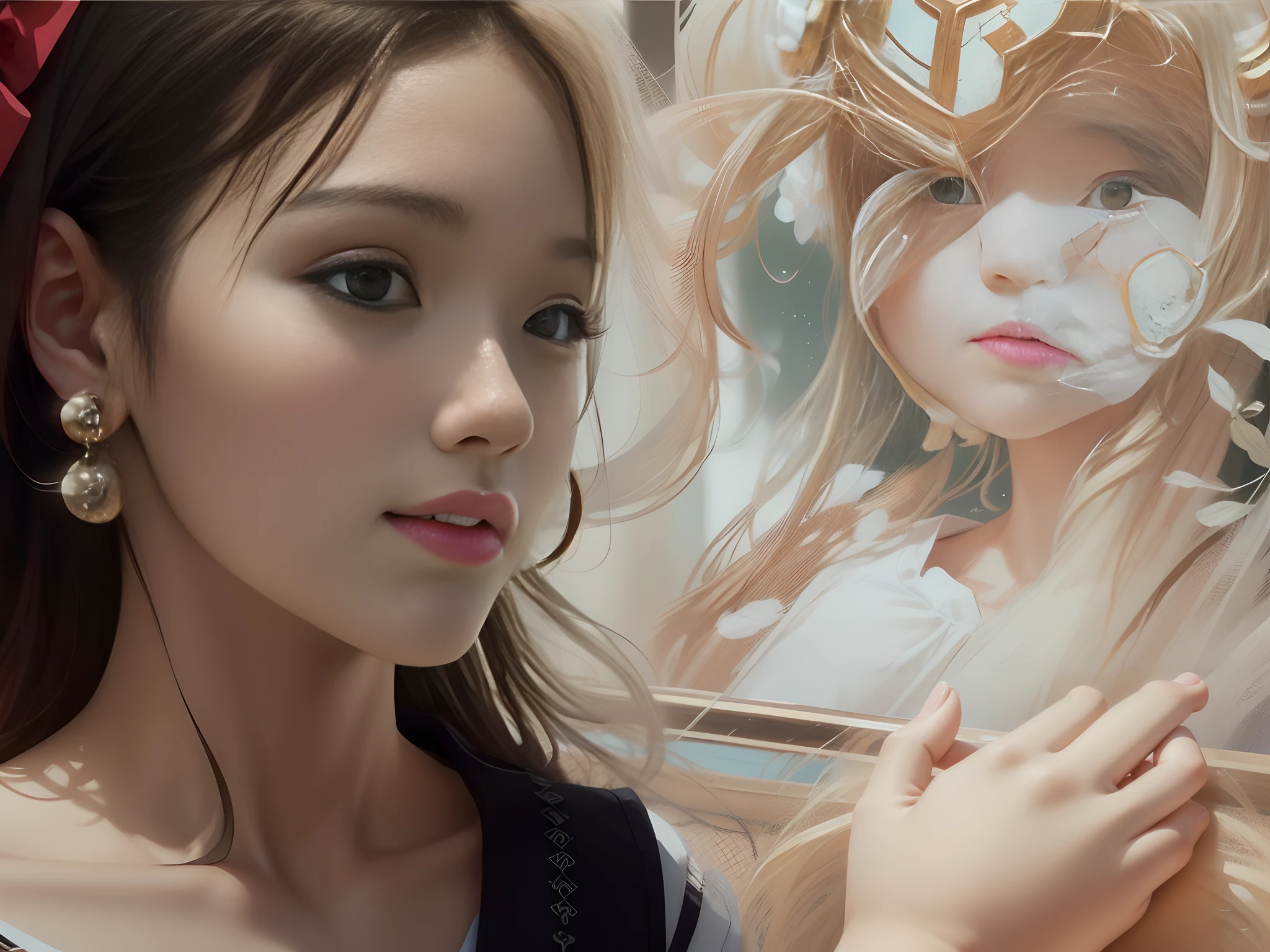 tmasterpiece,top-quality,offcial art,Highly detailed CG Unity 8K wallpapers,Like schoolgirls,very delicate beautiful,超高分辨率,(realisticlying:1.4),Golden hour lighting,ssmile,Textured,8K,sci-fy,Hand repair,fluency