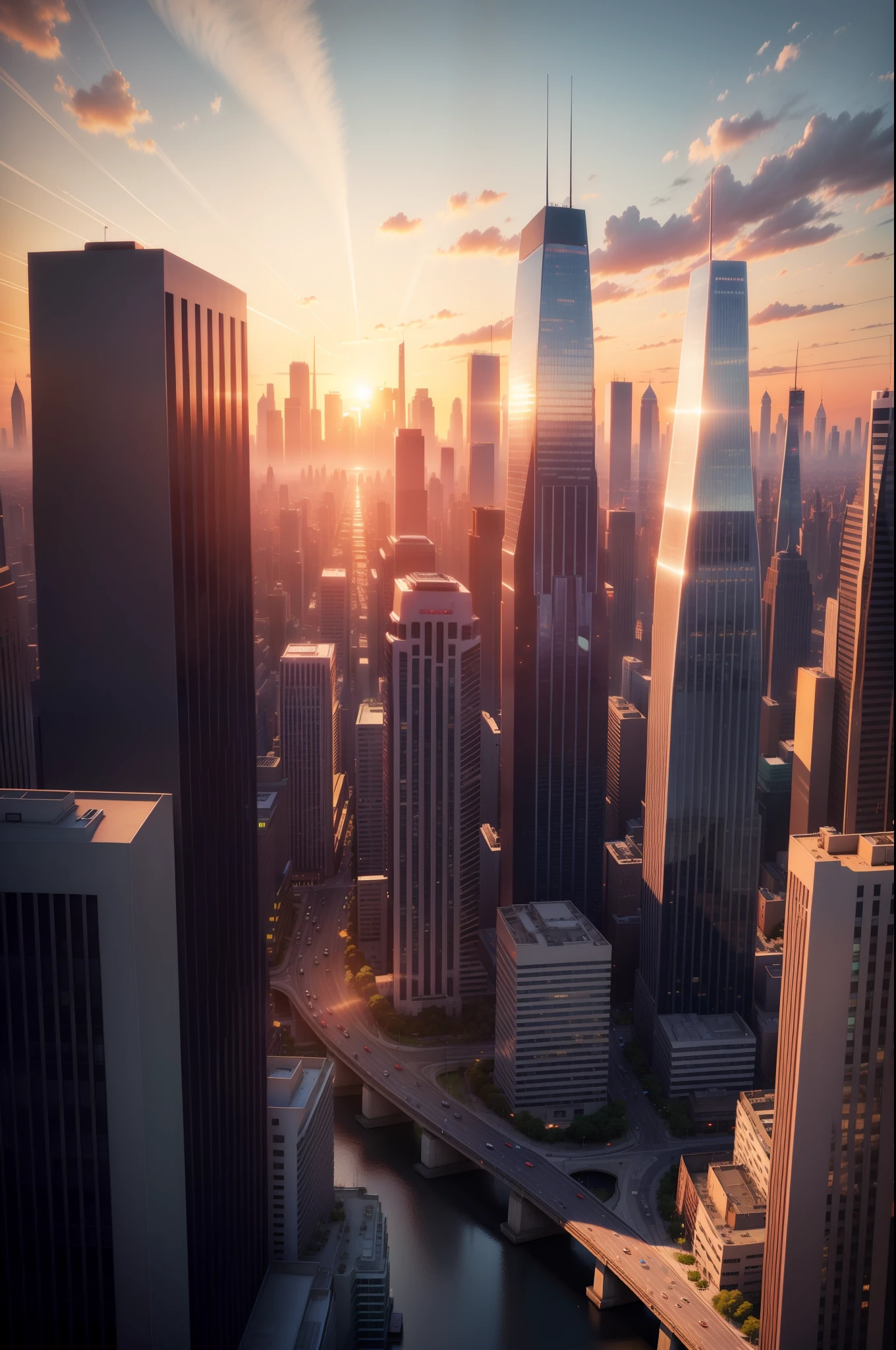 city, sunset, sunset, ray tracing, bustling 1080P computer wallpaper, modern