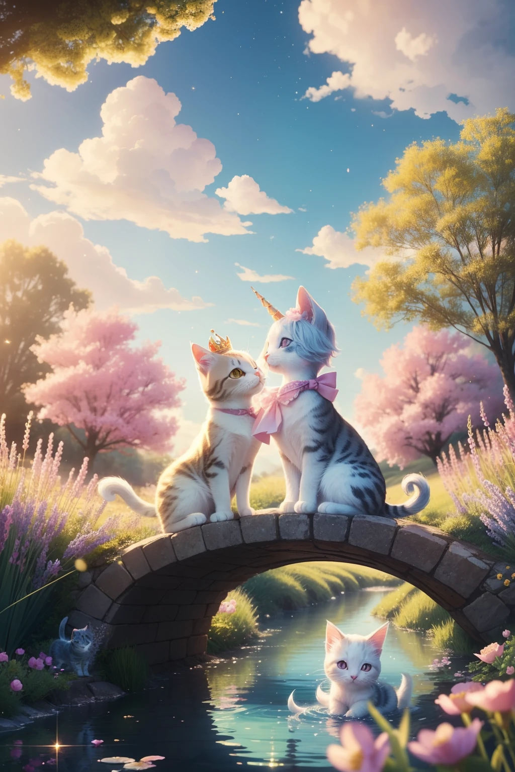 "Create an utterly adorable scene brimming with charm: a whimsical wonderland where pastel colors and endearing characters come to life. Picture a landscape straight out of a dream, where fluffy clouds resemble cotton candy and trees don playful shades of pink and lavender.
Amidst this enchanting world, charming creatures with big, sparkling eyes frolic joyfully. Fuzzy bunnies with bows, kittens with tiny crowns, and even tiny unicorns prance in delight. The air is filled with the sweet scent of blooming flowers, and gentle giggles of delight echo through the scene.
A crystal-clear river winds its way through the land, its surface reflecting the soft hues of the sky. Floating on the water are miniature boats made of candy wrappers, carrying even tinier animal friends on a whimsical adventure.
As the sun sets, a gentle glow envelops everything, casting a warm and inviting light. Fireflies twinkle in the air, creating a magical dance of lights that sparkles like stars.
This AI-crafted scene is an embodiment of all things cute and heartwarming, a visual masterpiece designed to captivate with its innocence, joy, and the sheer loveliness of its every detail."