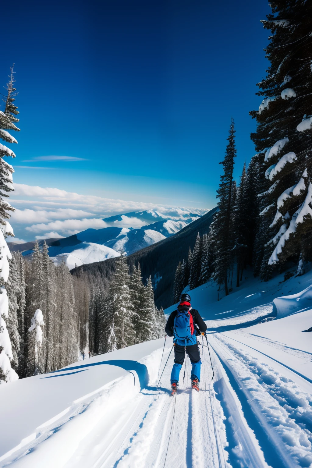 Hood, goggles, romanticism lain, From behind, Sony FE GM, Masterpiece, Best quality,male people,On the way to climb,hillside,Ultra vision,snow mountains,Tough climb