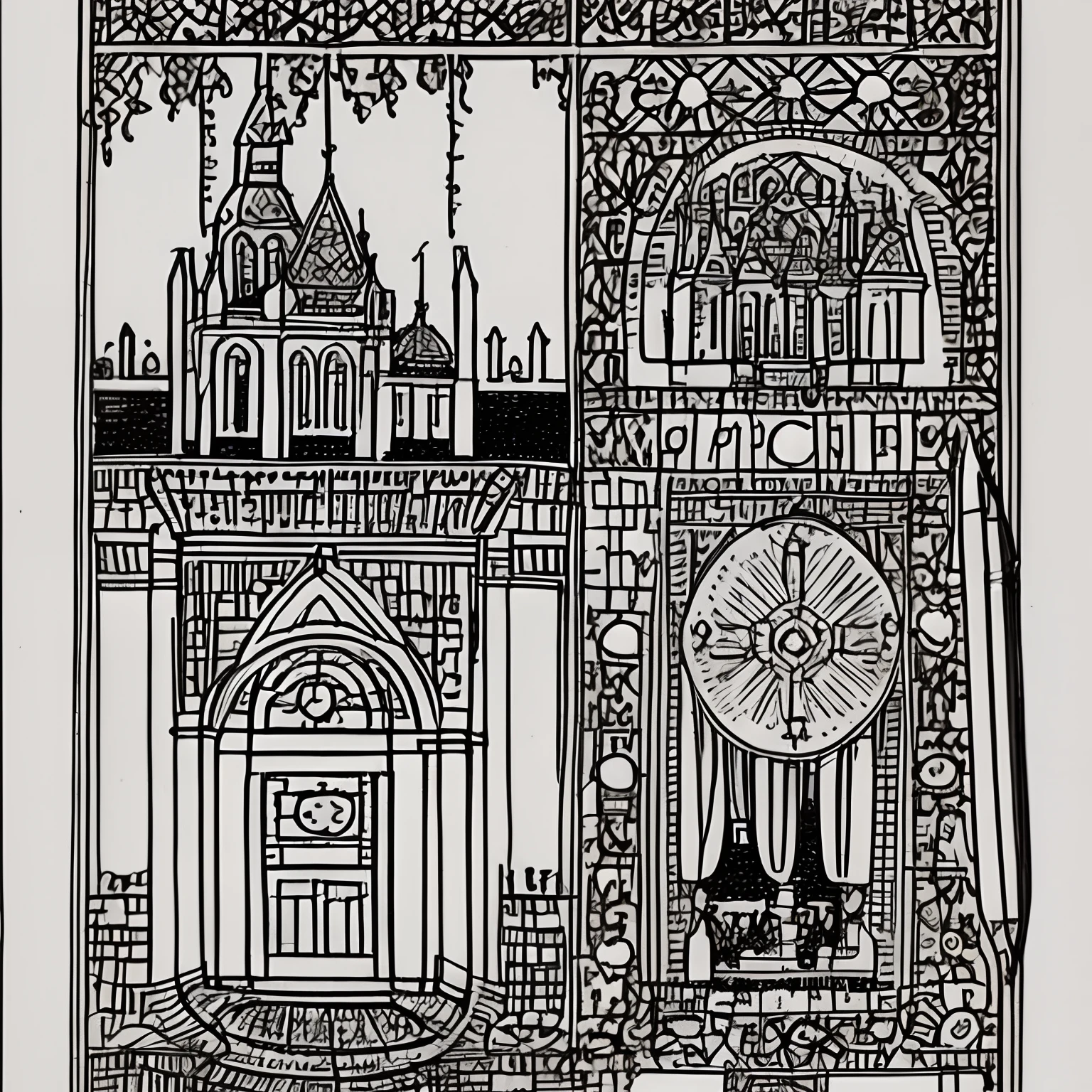 Church Blueprint、Design drawings、pens、paper、 ancientry、