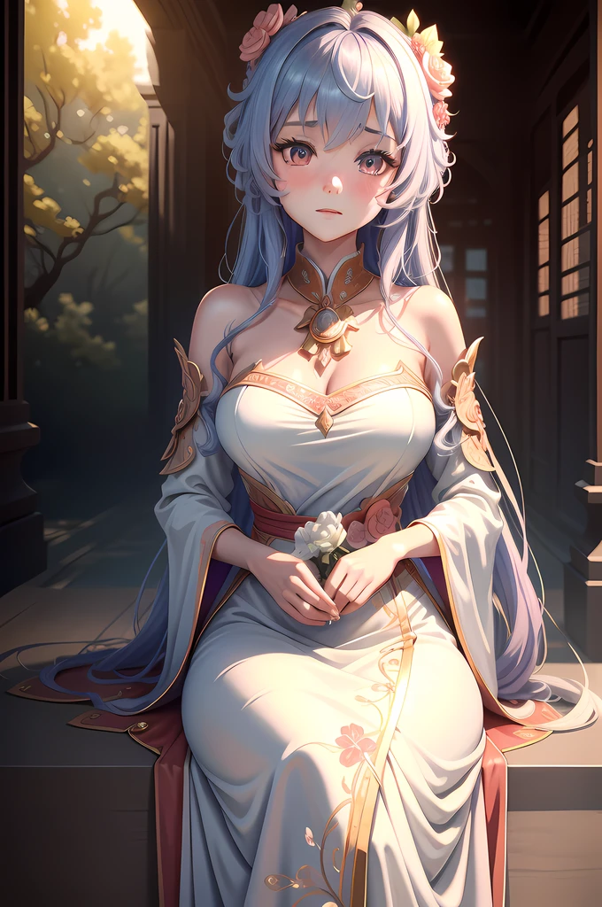 There is a girl in a green dress, plum blossoms, palaces, oriental architecture ray tracing, {best quality}, {{masterpiece}}, extremely detailed 8K wallpaper, {an extremely delicate and beautiful}, colorful, intricately detailed, Realistic, real, camera quality, (detailed depiction of clothes), cool white skin, (detailed depiction of blush), 1080p, sun, soft cuteness, smooth light silver hair, messy beauty, lighting, broken feeling, bright and silky skin , 3D stereoscopic, masterpiece, best quality, super fine illustration, beautiful eyes, very fine light, fine glow, very fine 8K CG wallpaper, peach eyes, red pupils, an extremely delicate and beautiful girl, 8k Wallpaper, best quality, full body close-up, white long dress, luxurious silky bright red chiffon floodlight (magic, glitter, ultra-thin, soft,) Hanfu