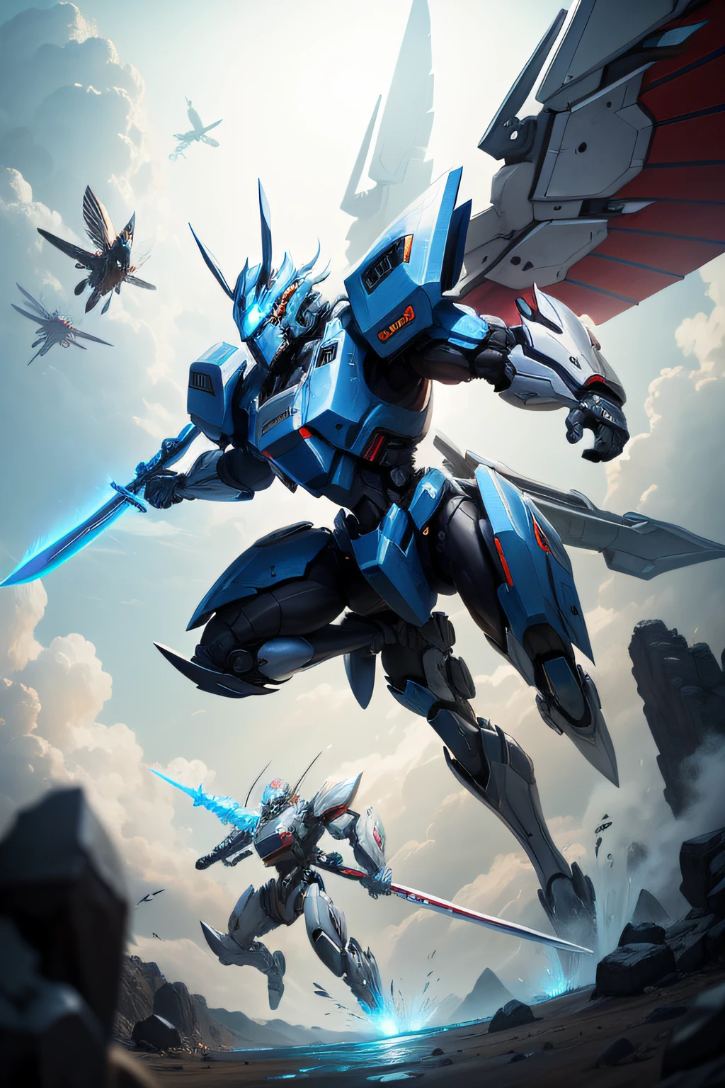 mechs+large sword+flight