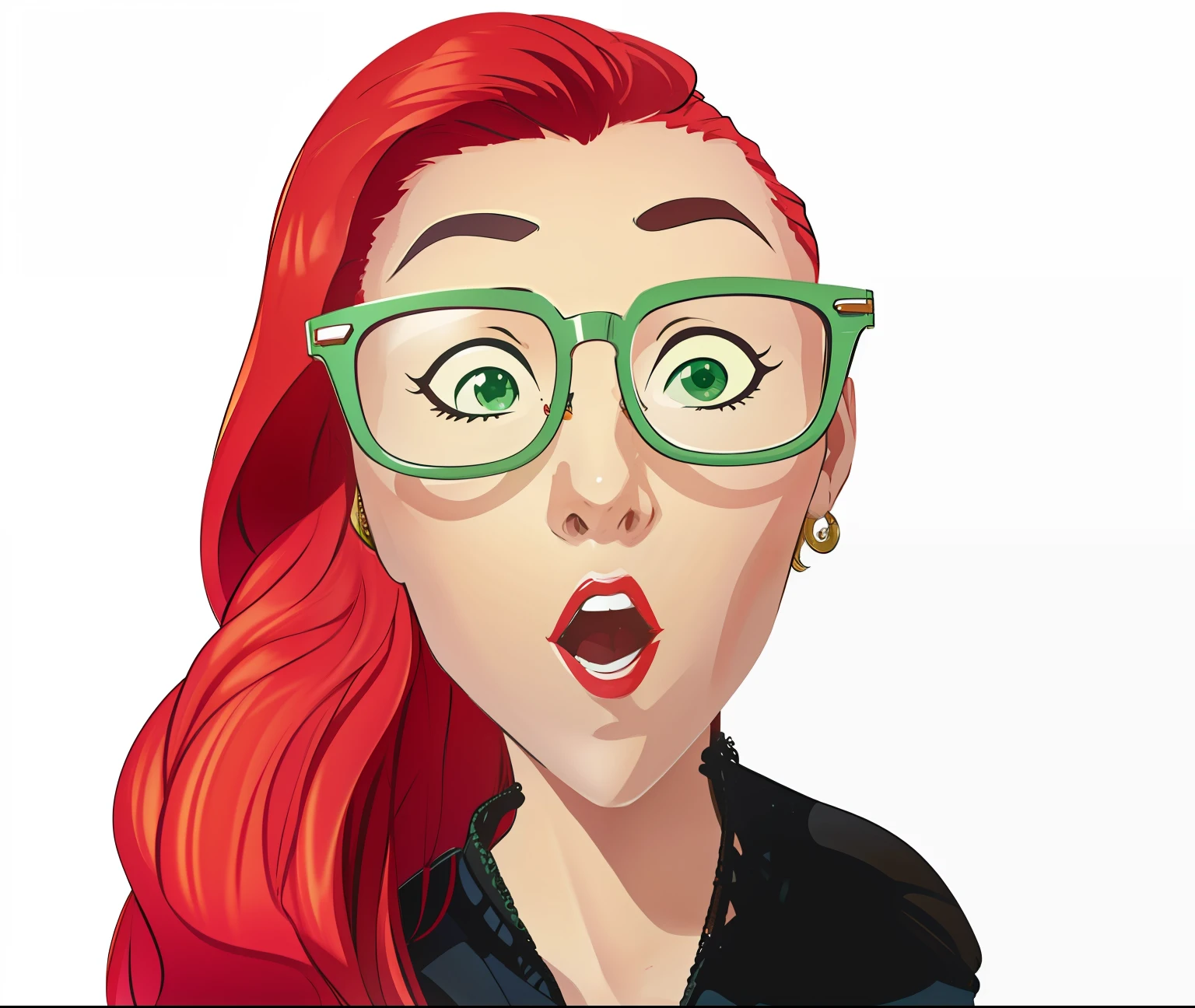 Mulher cabelo vermelho, green glasses, caricatura, 2D