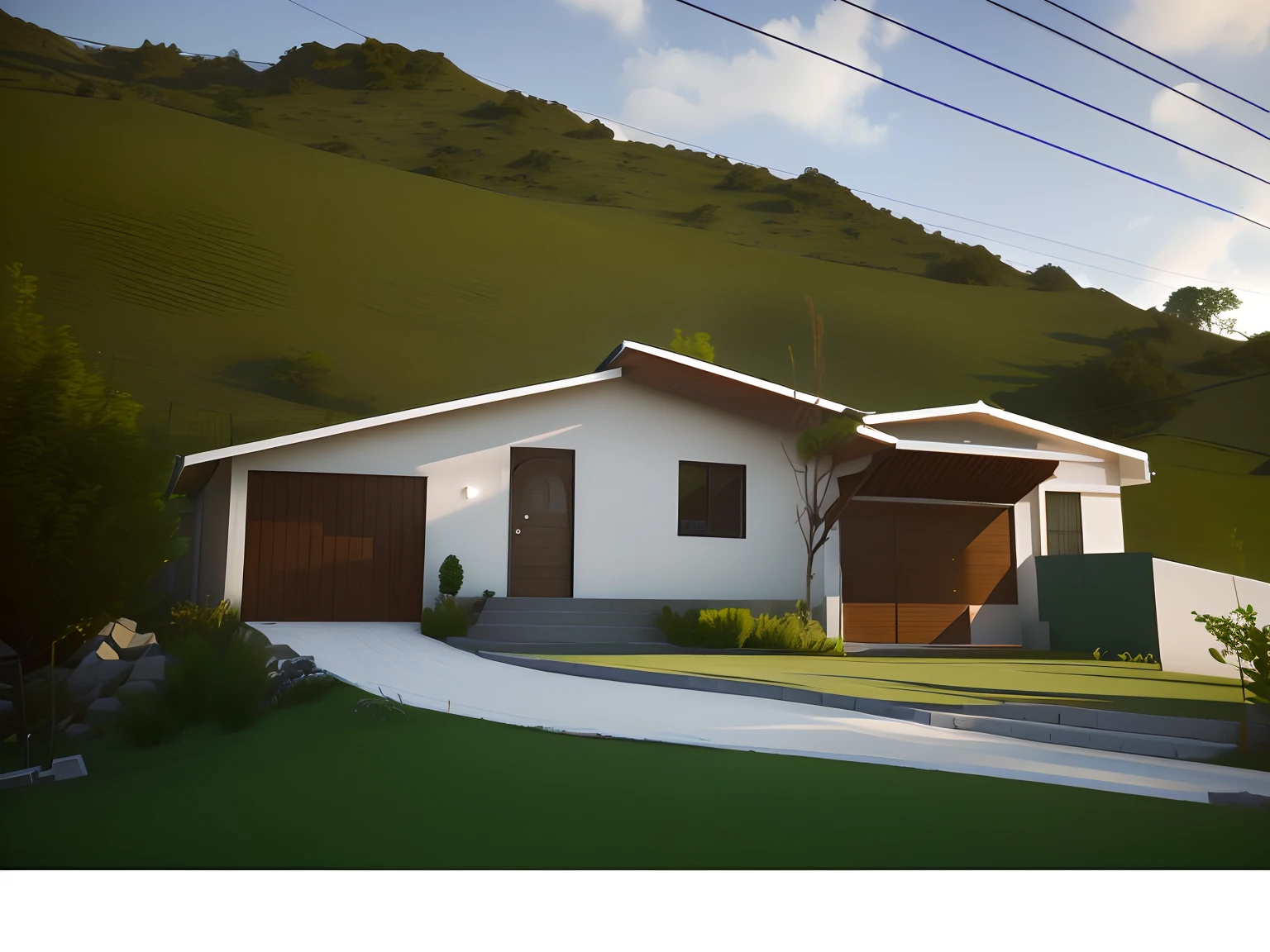 There is a house with garage and garage in the front yard, semi-realistic rendering, renderizado no lumion pro, pre-rendered, finalrender, renderizado em lumion, lumion rendering, clean render, lindamente renderizado, realism rendering, altamente renderizado!!, renderizado em unreal engine 3d, 3 d renders, em estilo de realismo simplificado, finalrender