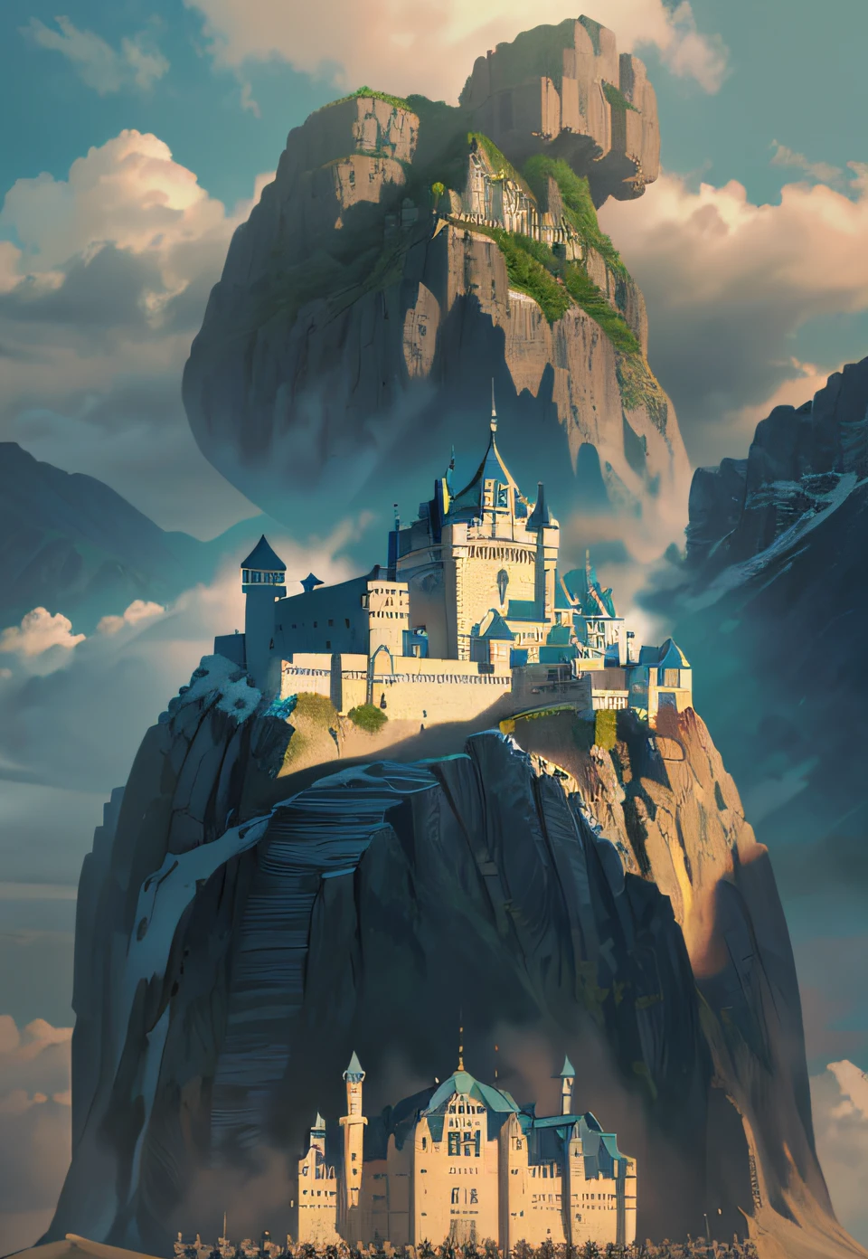A forbidden castle high up in the mountains, pixel art, (intricate details:1.12), hdr, (intricate details, hyperdetailed:1.15), (natural skin texture, hyperrealism, soft light, sharp:1.2), game art, key visual, surreal