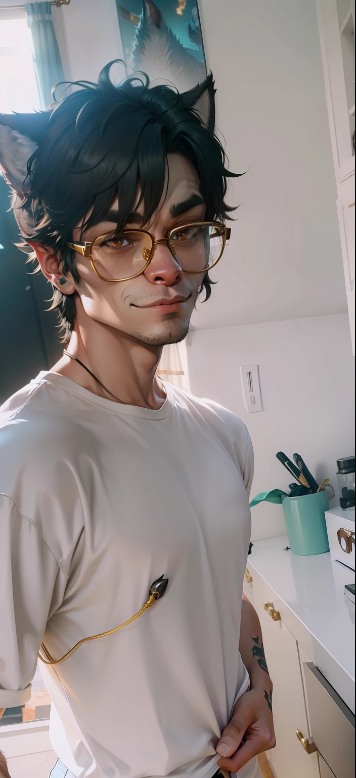 Furry wolf orc sunshine handsome cute gold wire glasses