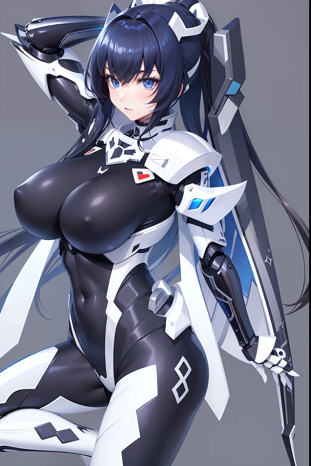 a close up of a woman wearing a black and white outfit, Armor Girl, biomechanical oppai, glossy white armor, bikini armor, bikini armor, Anime goddess, pvc armor, fus rei, Female action anime girl, gynoid body, cushart krentz, oppai, bikini armor, Anime manga robot!! Anime girl, Shiny plate armor