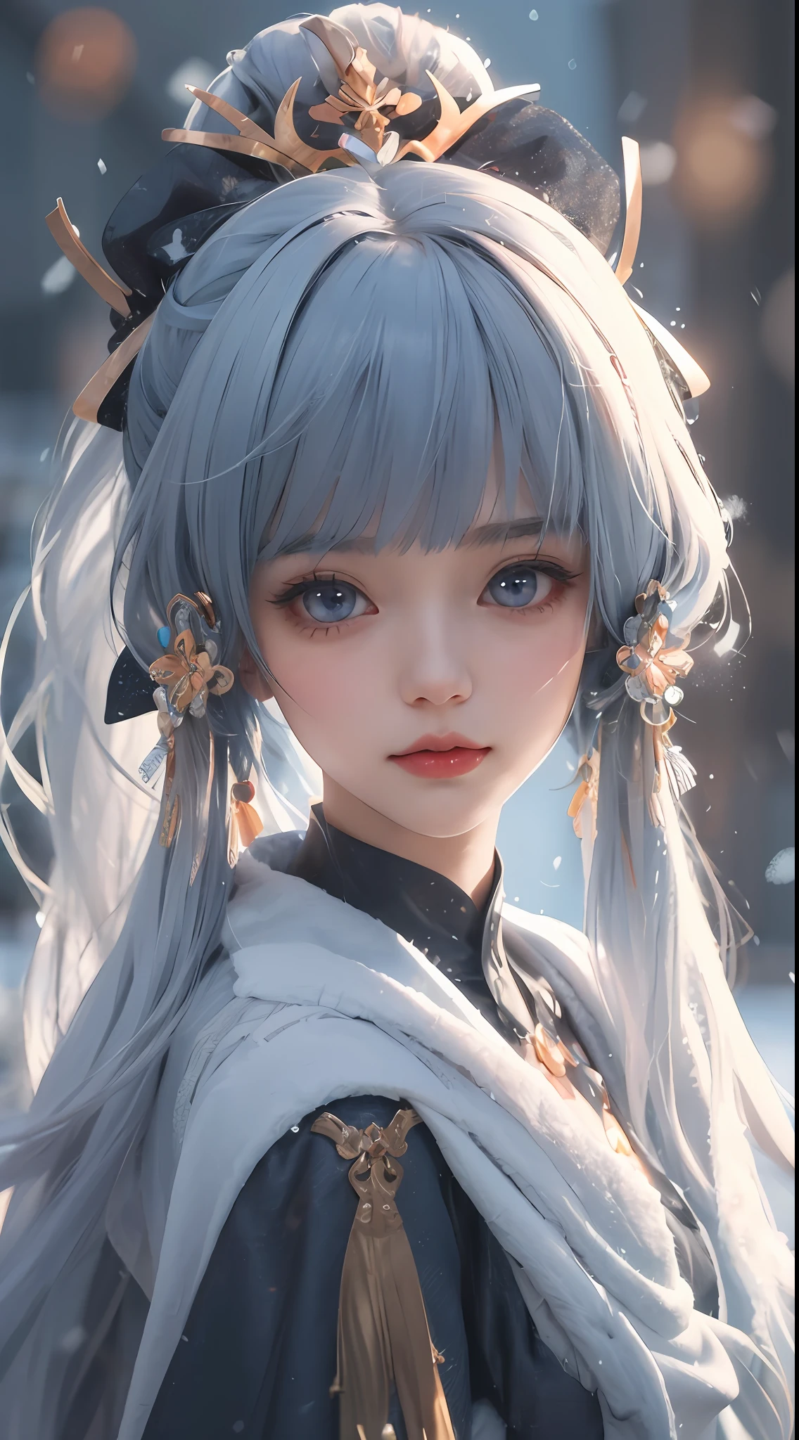 Anime girl with long hair and blue eyes in winter scene, Guviz-style artwork, Guviz, a beautiful anime portrait, Stunning anime face portrait, style of anime4 K, Detailed digital anime art, detailed portrait of an anime girl, Guweiz on ArtStation Pixiv, Digital anime art, Guweiz in Pixiv ArtStation