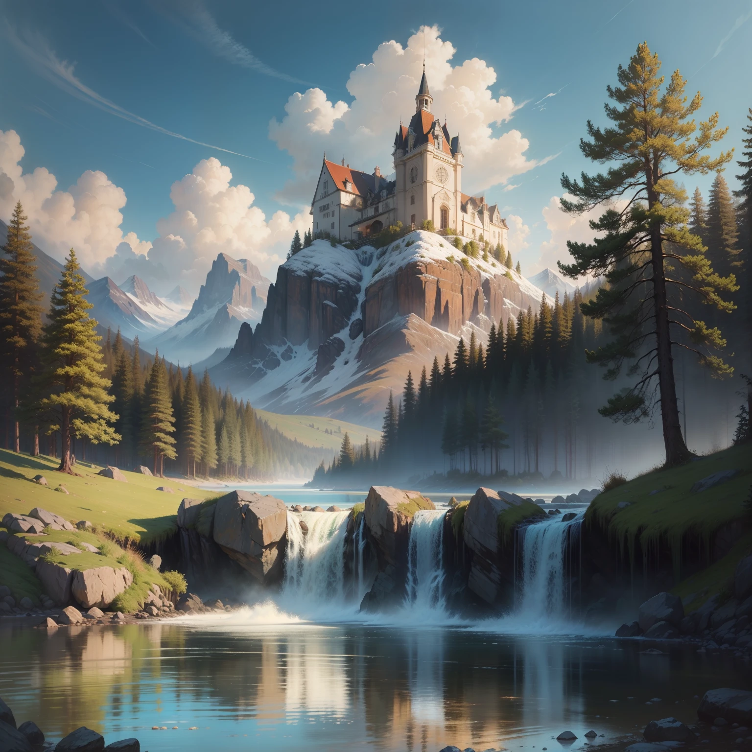 Landscape water professional majestic oil painting high definition，Professional focus dramatic