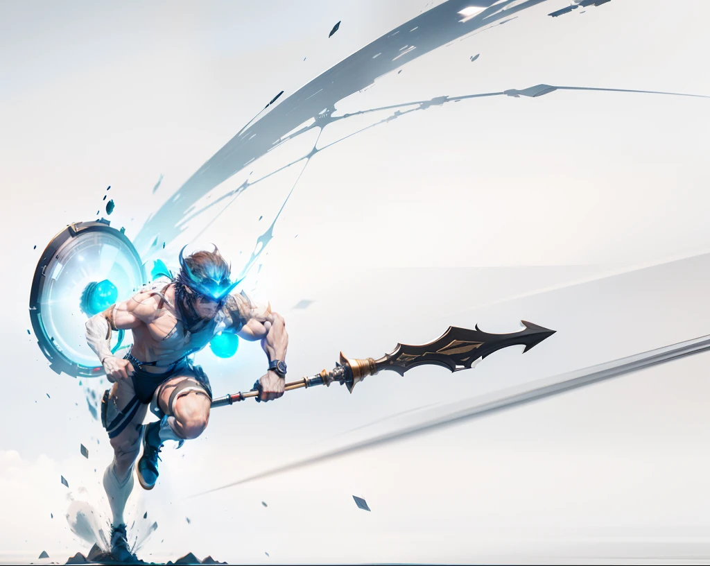 ((best qualtiy)), ((tmasterpiece)), (A detailed:1.4),auto shading, The lens looks down from a height,Two-dimensional painting style,A naked man holds a spear in his right hand,Highlight muscles,Run forward against the ground,The graphics are very impactful,lens distortion,light particules,Pure energy chaos anti-technology,hdr(HighDynamicRange),Ray traching,NVIDIA RTX,Hyper-Resolution,Unreal 5,sub surface scattering,Post-processing,Anisotropy Filtering,depth of fields,Maximum clarity and sharpness,Many-Layer Textures,Albedo e mapas Speculares,Surface coloring,Accurate simulation of light-material interactions,perfectly proportions,rendering by octane,twotonelighting,largeaperture,Low ISO,White balance,trichotomy,8K raw data