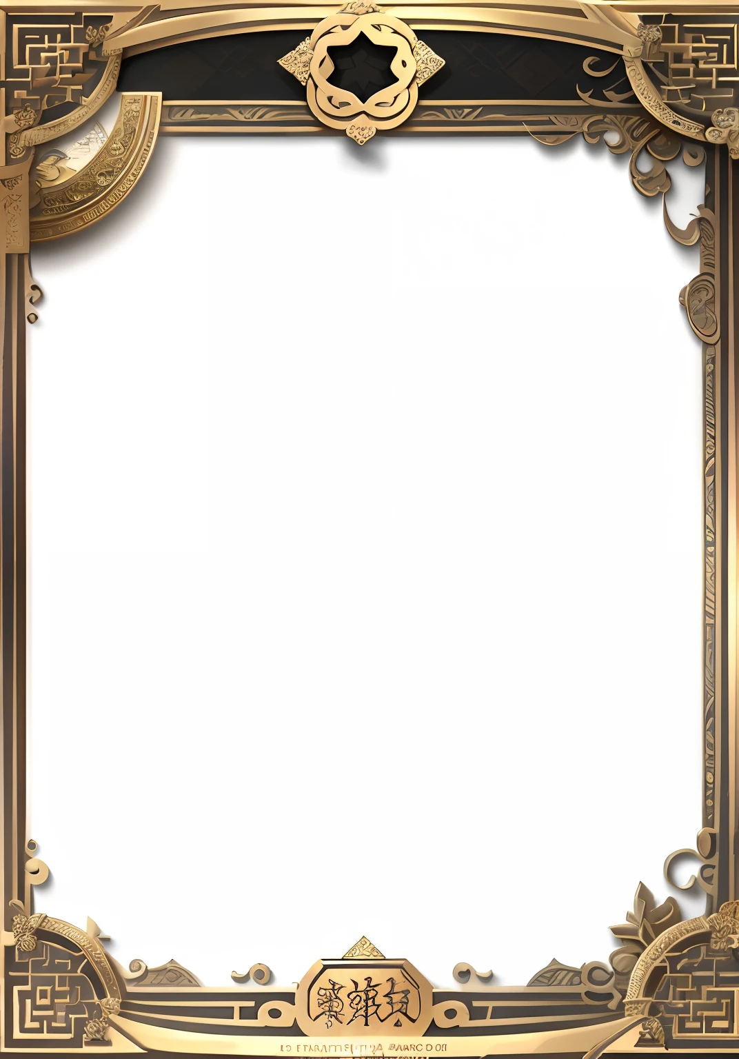A gold frame，There is a star and a star on it, Card frame, game overlay, ornate border + concept-art, stylized border, game card frame, Card templates, ornate frame, ornate border, White border, medium frame, art piece frame, ornate border frame, inside stylized border, Blank background, tilted frame, whitespace border, decorative frame，chinese style，Auspicious clouds decorate the border